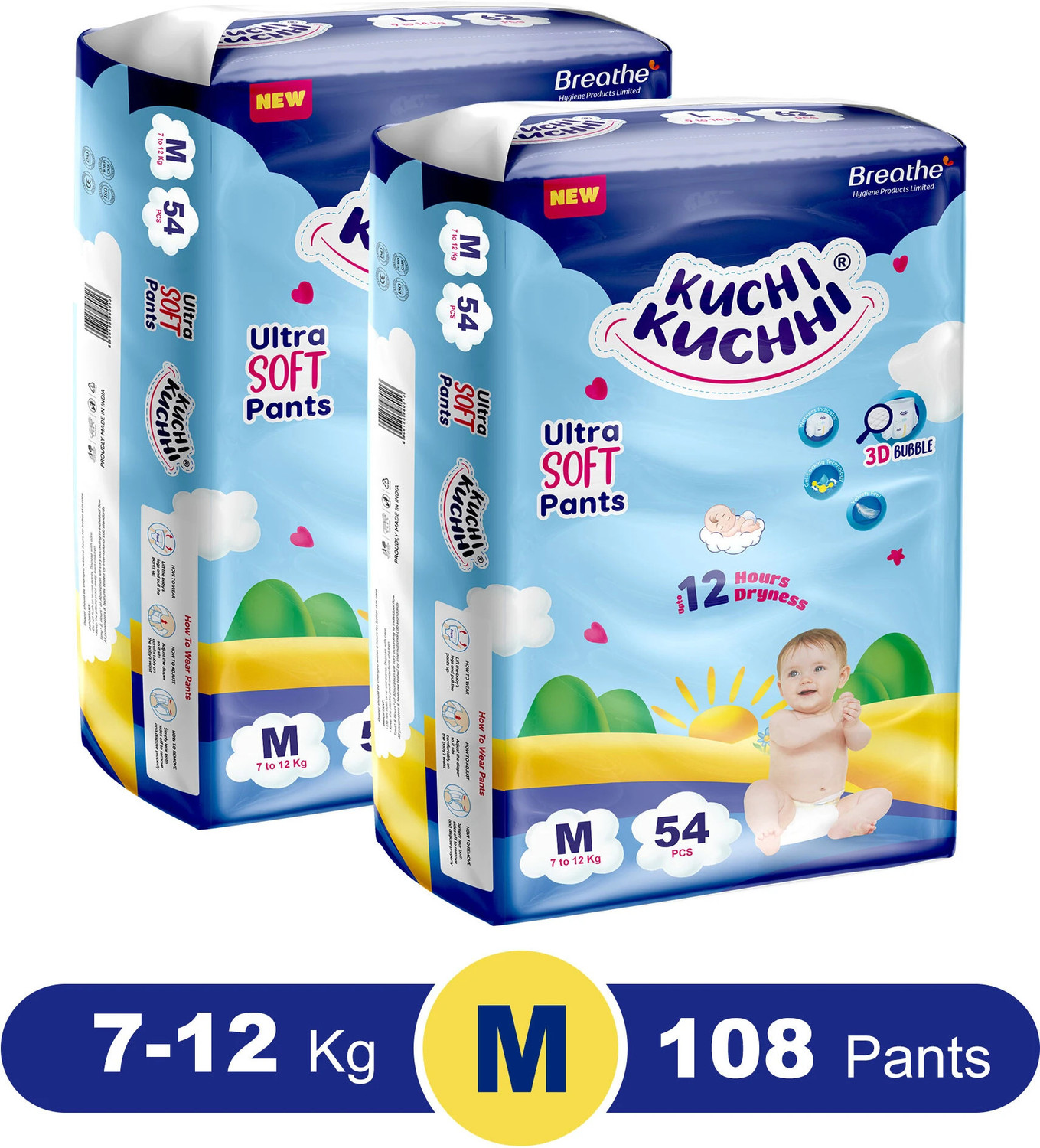 Image of KUCHI KUCHHI Premium Ultra soft baby diaper with a 3D bubble top Pant Diapers - M