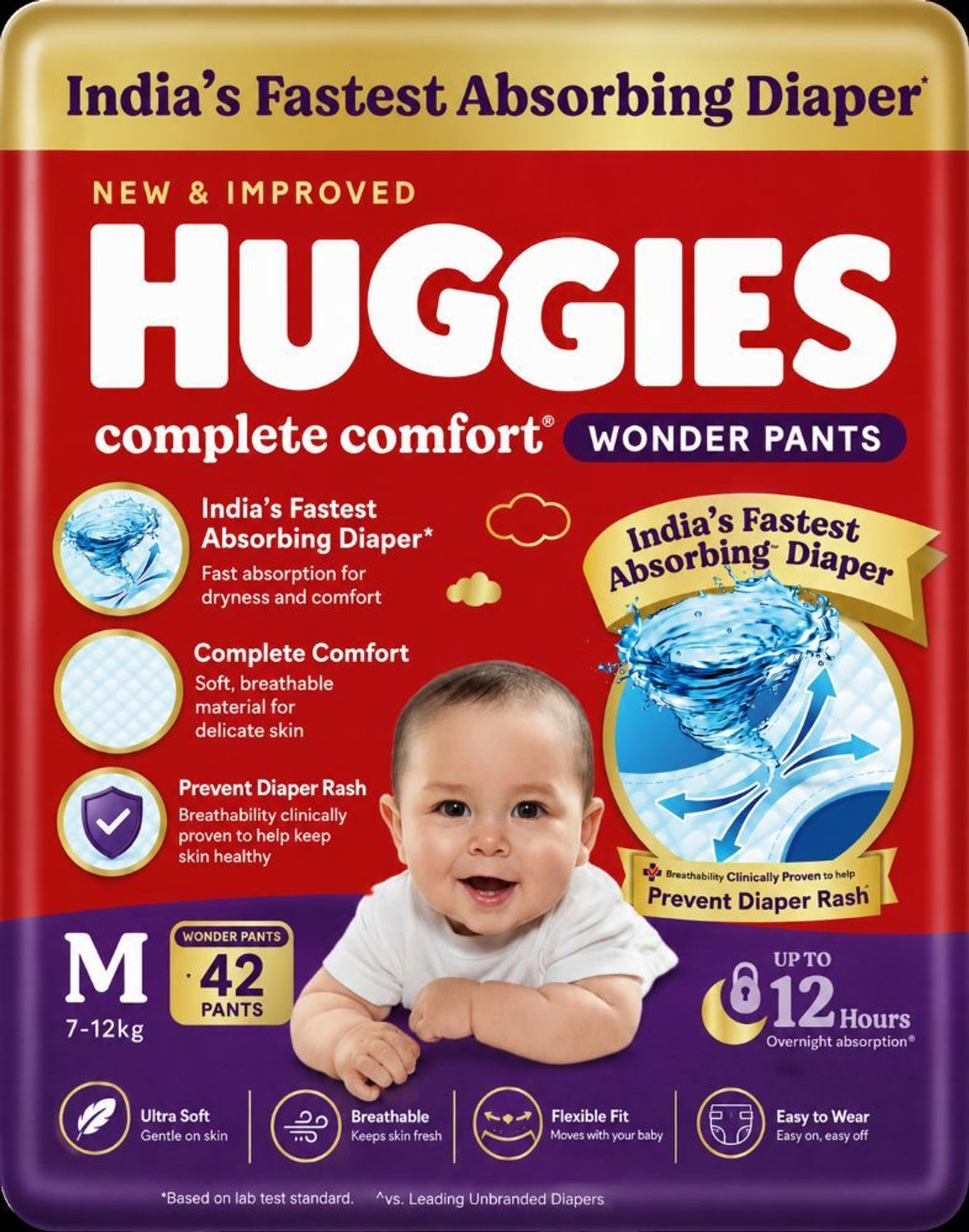 Image of Huggies CompleteComfort Wonder Pants Style India's Fastest Absorbing Baby(7-12kg)Diapers Pant Diapers - M