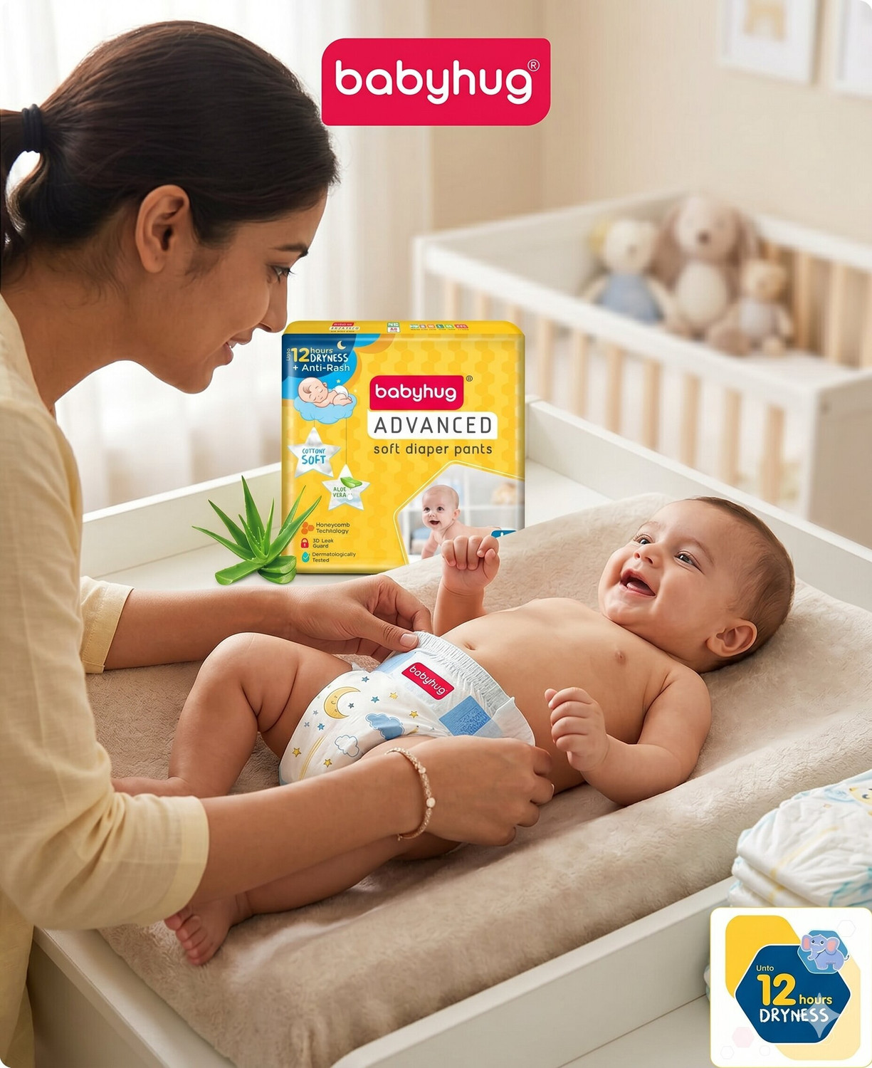 Image of babyhug Advanced Pant Style Diaper, 3D Leak Guard, Alcohol Free, Anti-Rash & Gentle. Pant Diapers - M