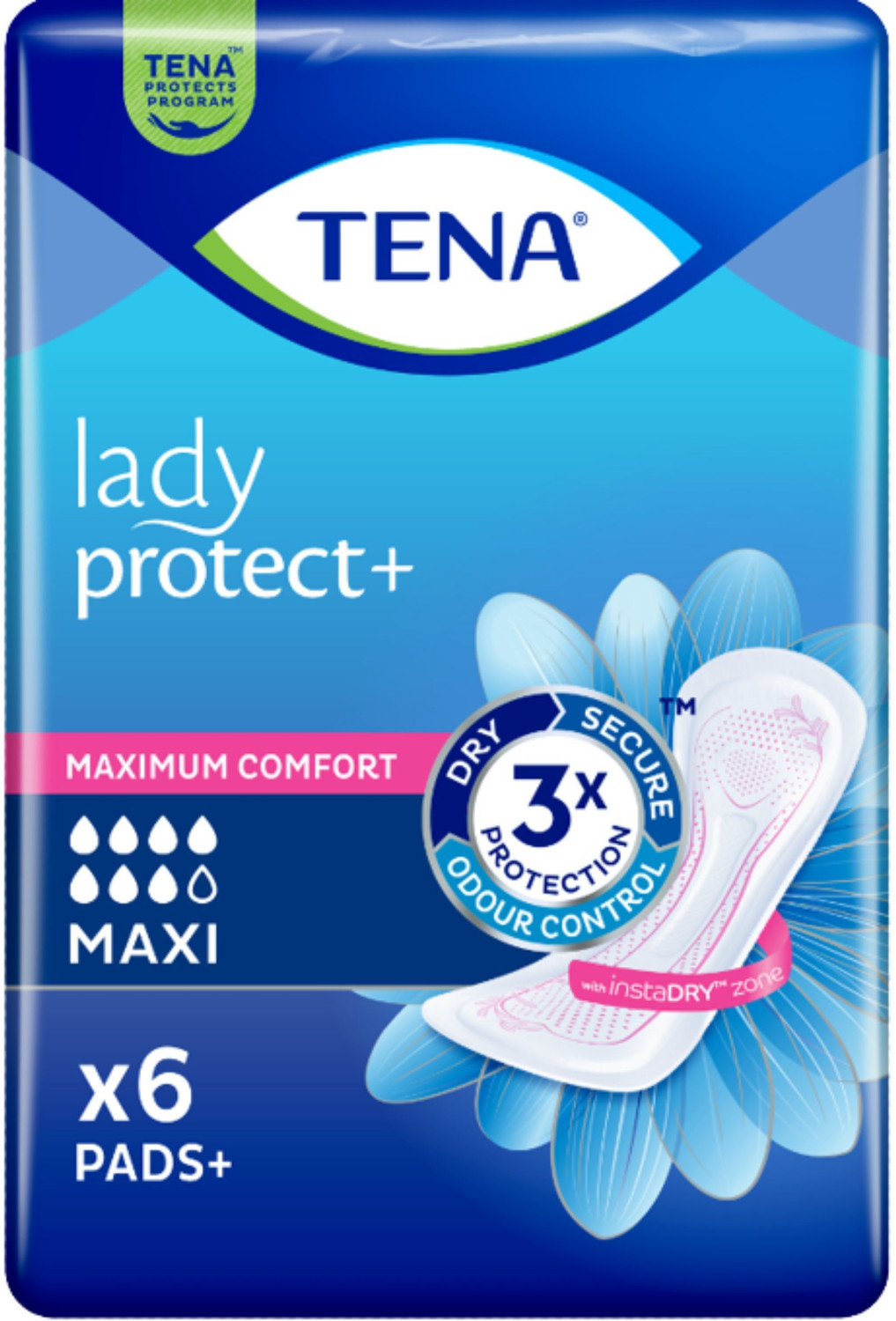 Image of TENA Lady Protect+ Maxi Incontinence Pads | 12H Dryness | 6 Units Adult Diapers Adult Diapers - L