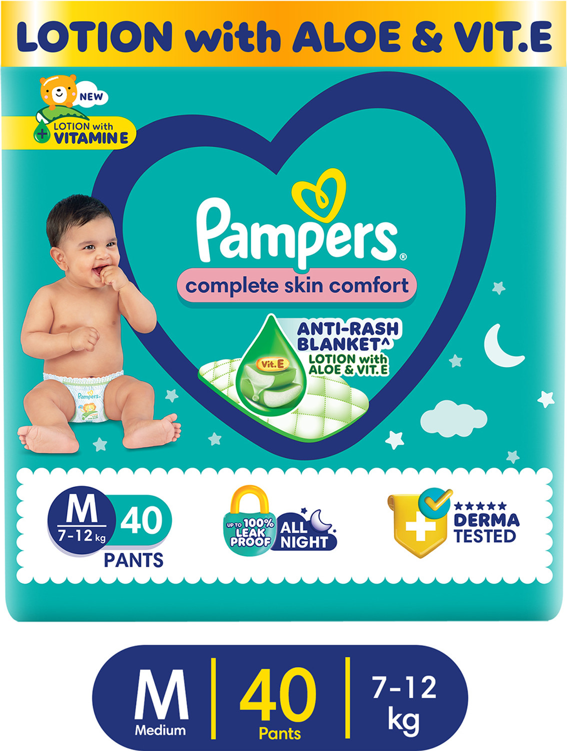 Image of Pampers Complete Skin Comfort with VitaminE & Aloe Vera Lotion Pant Diapers - M