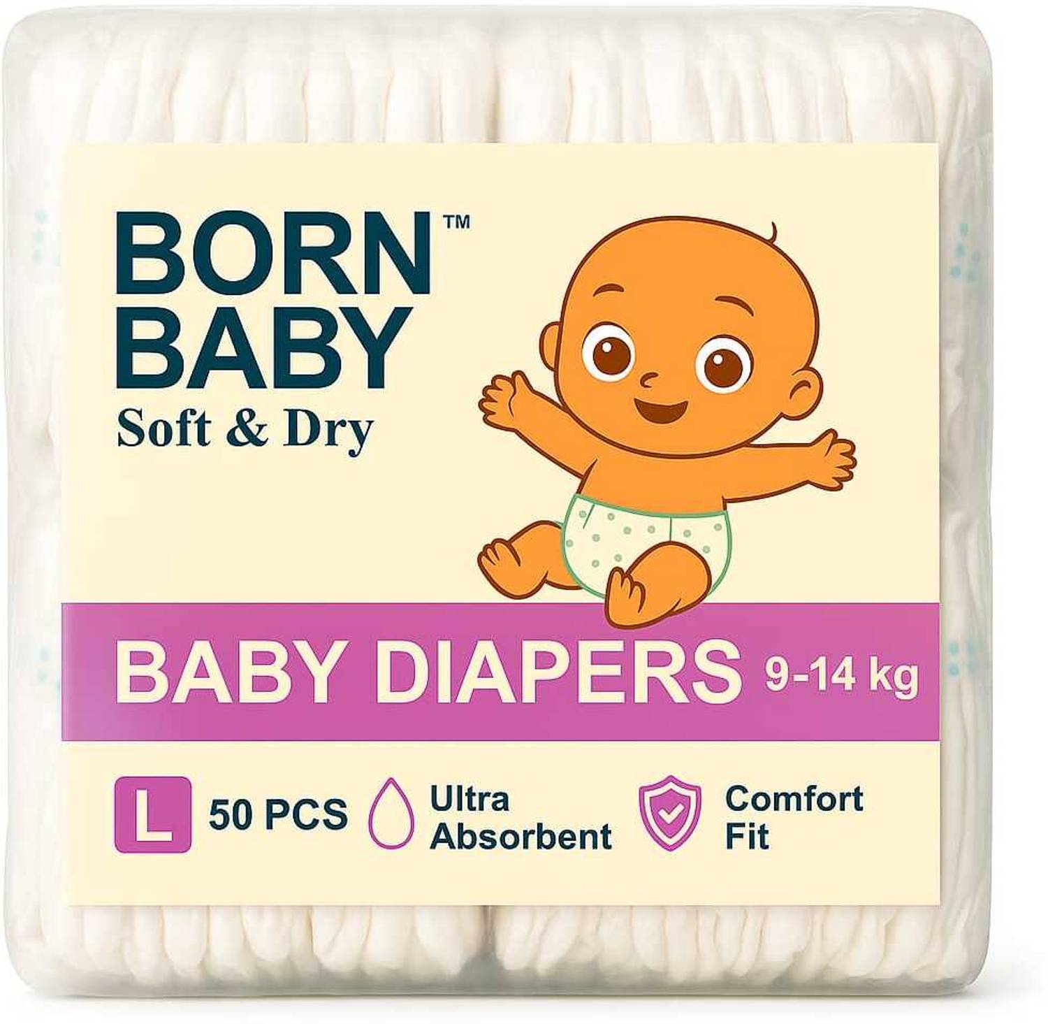 Born Baby Super Soft Baby Diaper Pants – Fast Absorption , Rash-Free, Leak-Proof - Pant Diapers - L