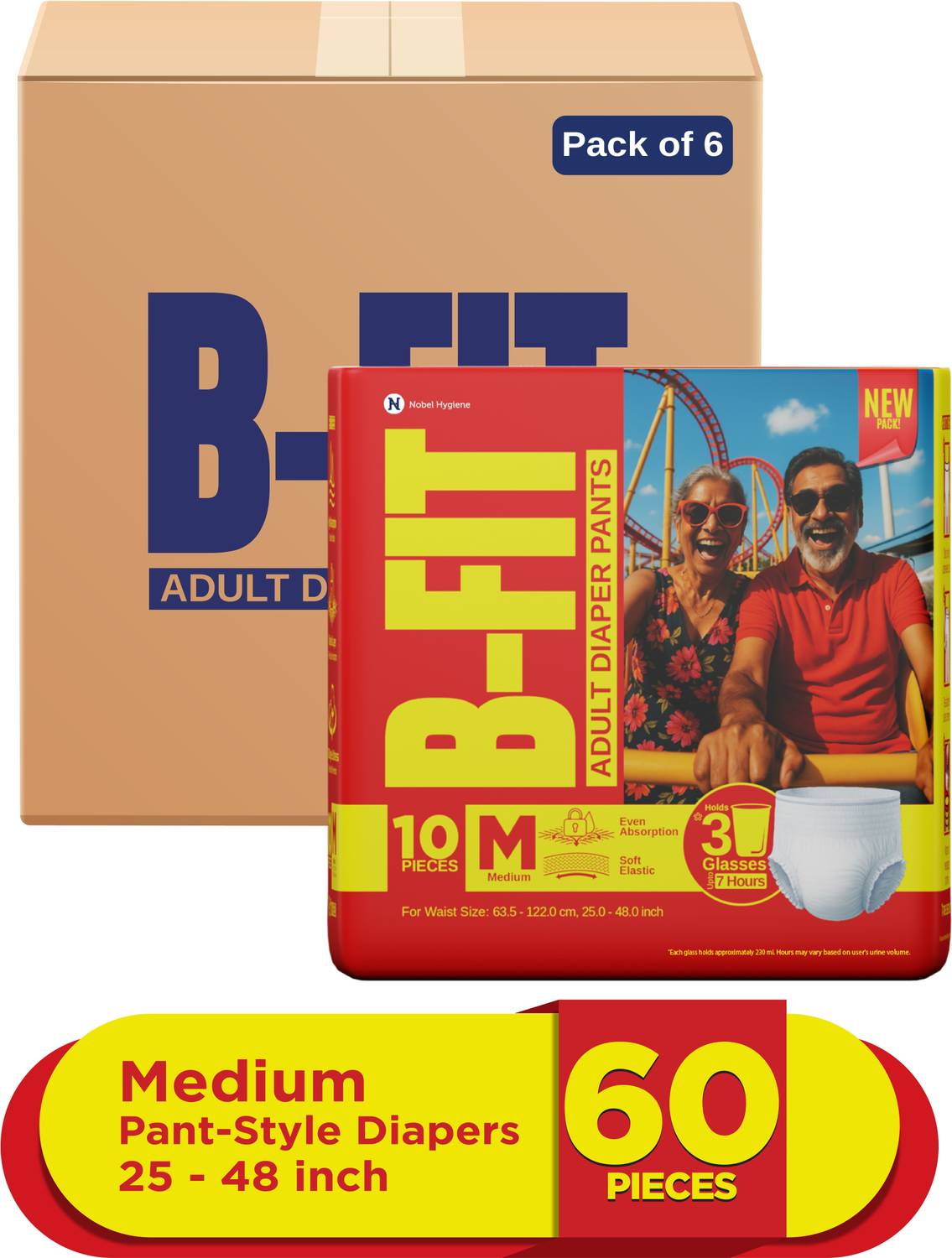 B-FIT Regular Pant Style Adult Diapers - M (60 Pieces)
