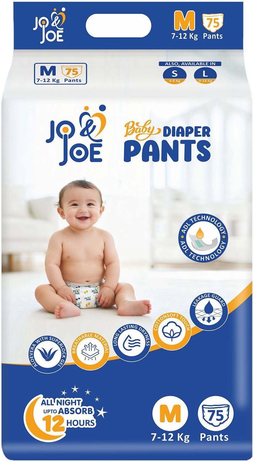 Jo & Joe Baby Diaper Pants with 12hrs Absorption, Breathable, Med