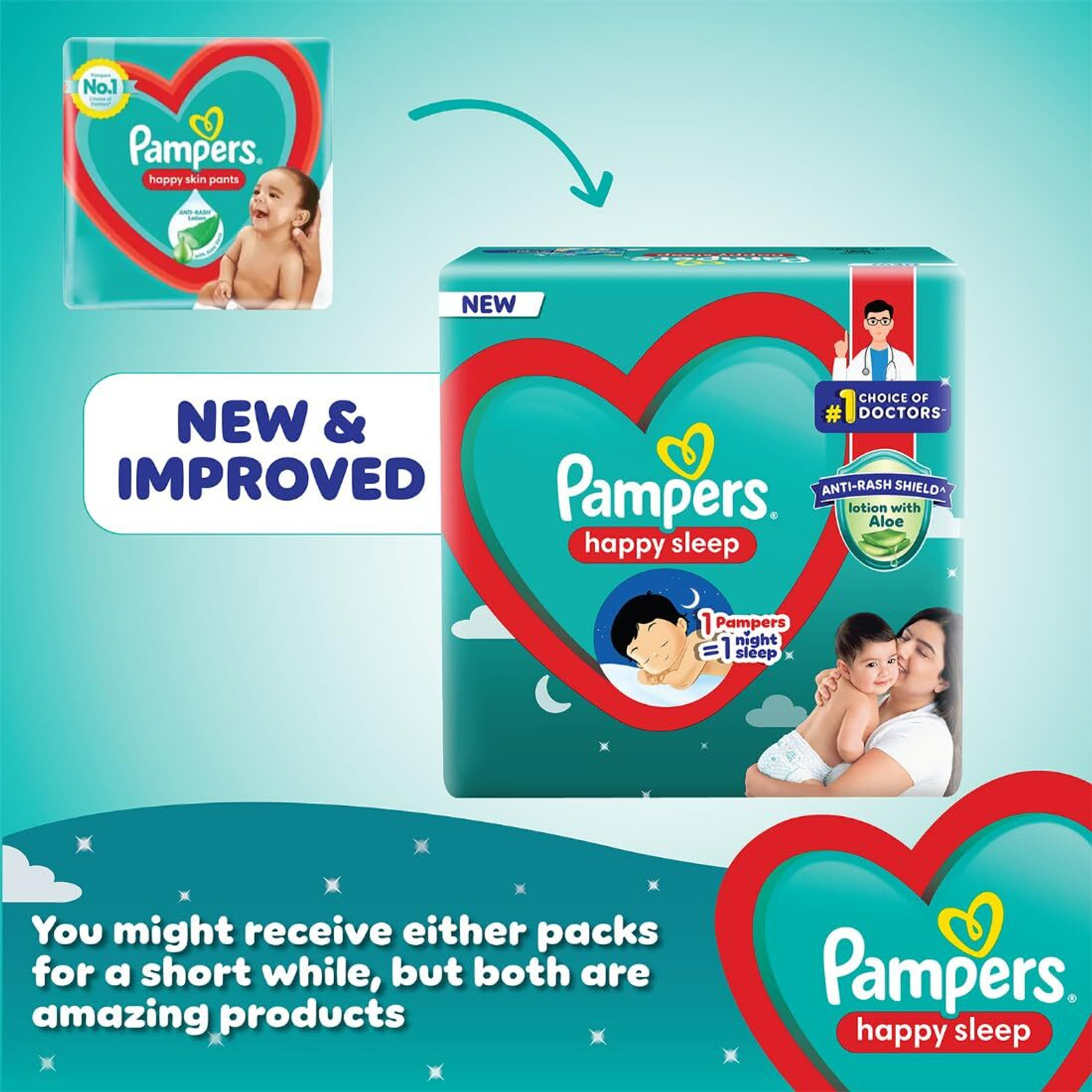 Image of Pampers Happy Sleep Pant Style Baby Diaper Size large Pant Diapers Pant Diapers - L