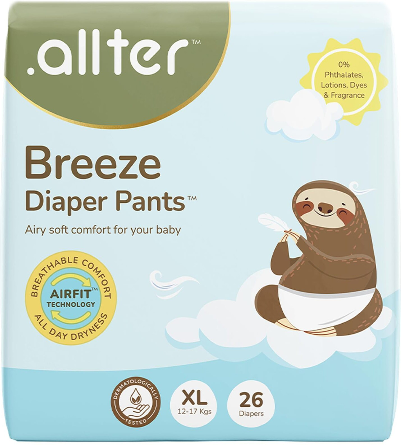 Image of Allter Breeze Baby Diaper Pants (12-17 Kgs) AirFit Technology for Breathable Comfort Pant Diapers - XL