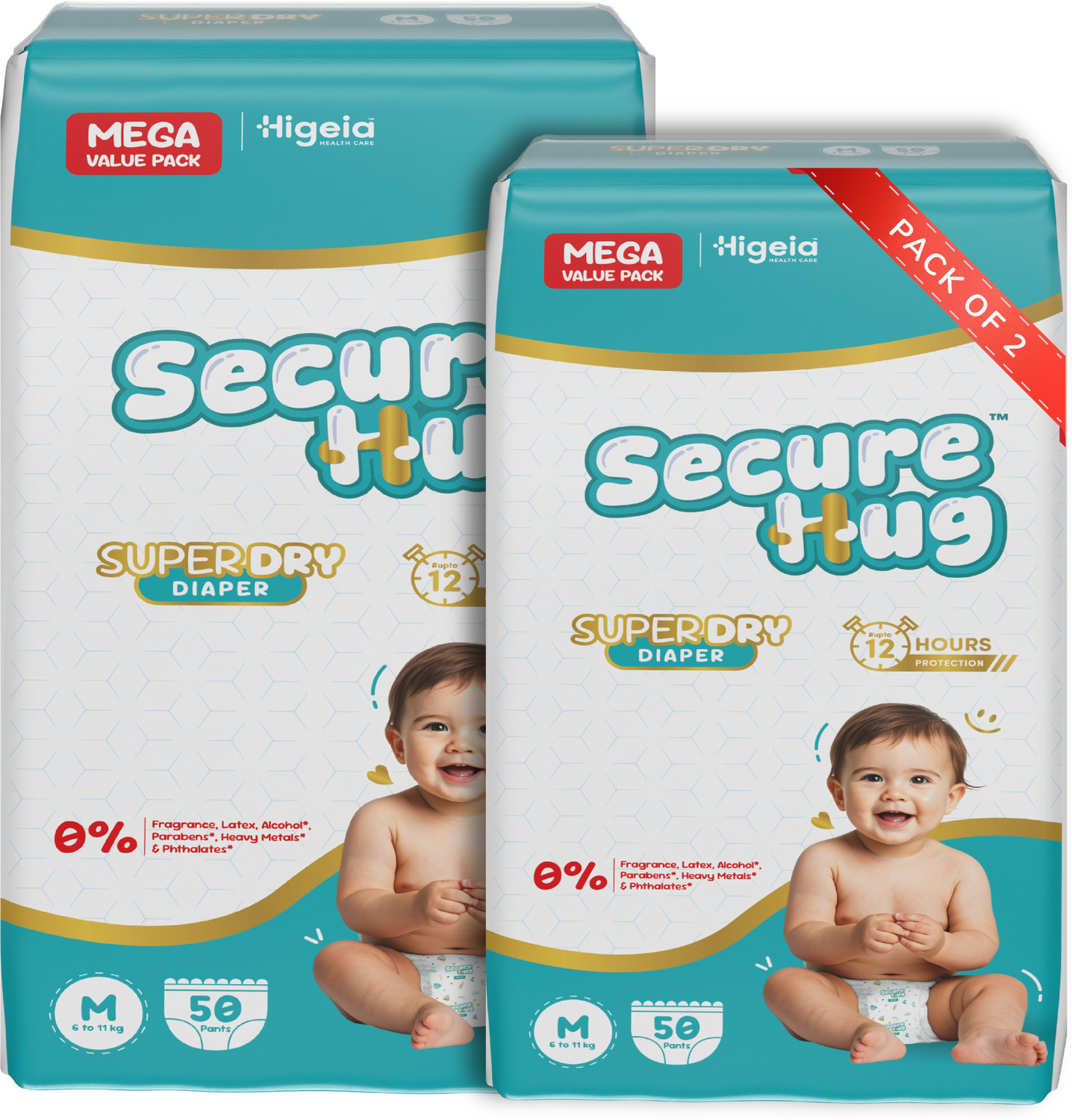 Image of Secure Hug Super Dry Baby Diaper Pants with 3 Layer Leakage Protection & High Absorbency Pant Diapers - M