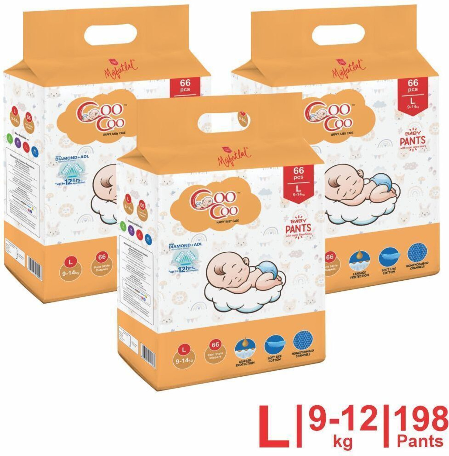 Image of Coo Coo Extra Dry Baby Pullup Diaper Pant Size L-Large-L (198) Count upto 9-14 kg Pant Diapers - L
