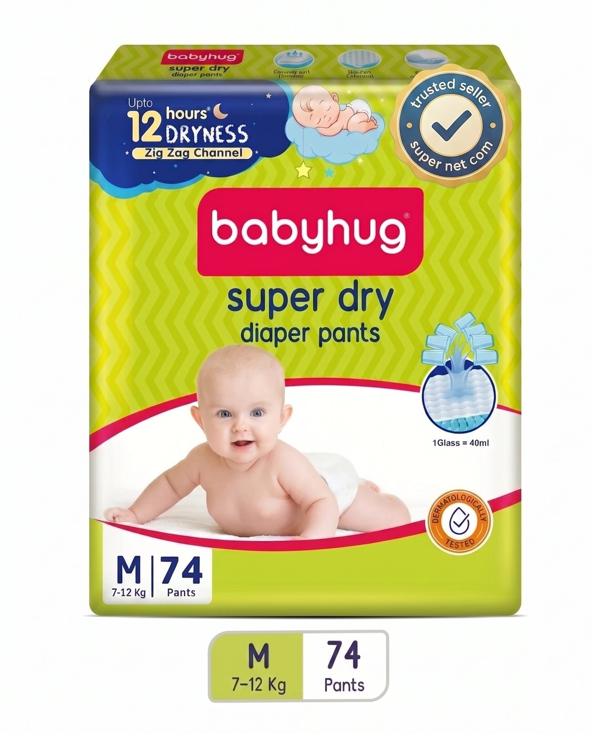 Image of babyhug Super Dry Pant Style Diaper, 3D Leak Guard, Alcohol Free, Anti-Rash Pant Diapers - M