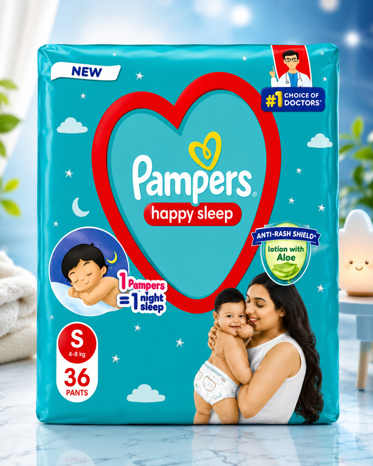 Image of Pampers Small size baby diapers 36 diaper, Lotion with Aloe Vera pack of 36pcs Pant Diapers - S