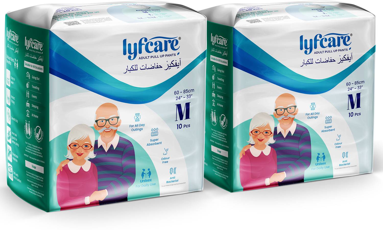 lyfcare Pull-Up Pants | Waist Size (24-33 Inch) Adult Diapers - M