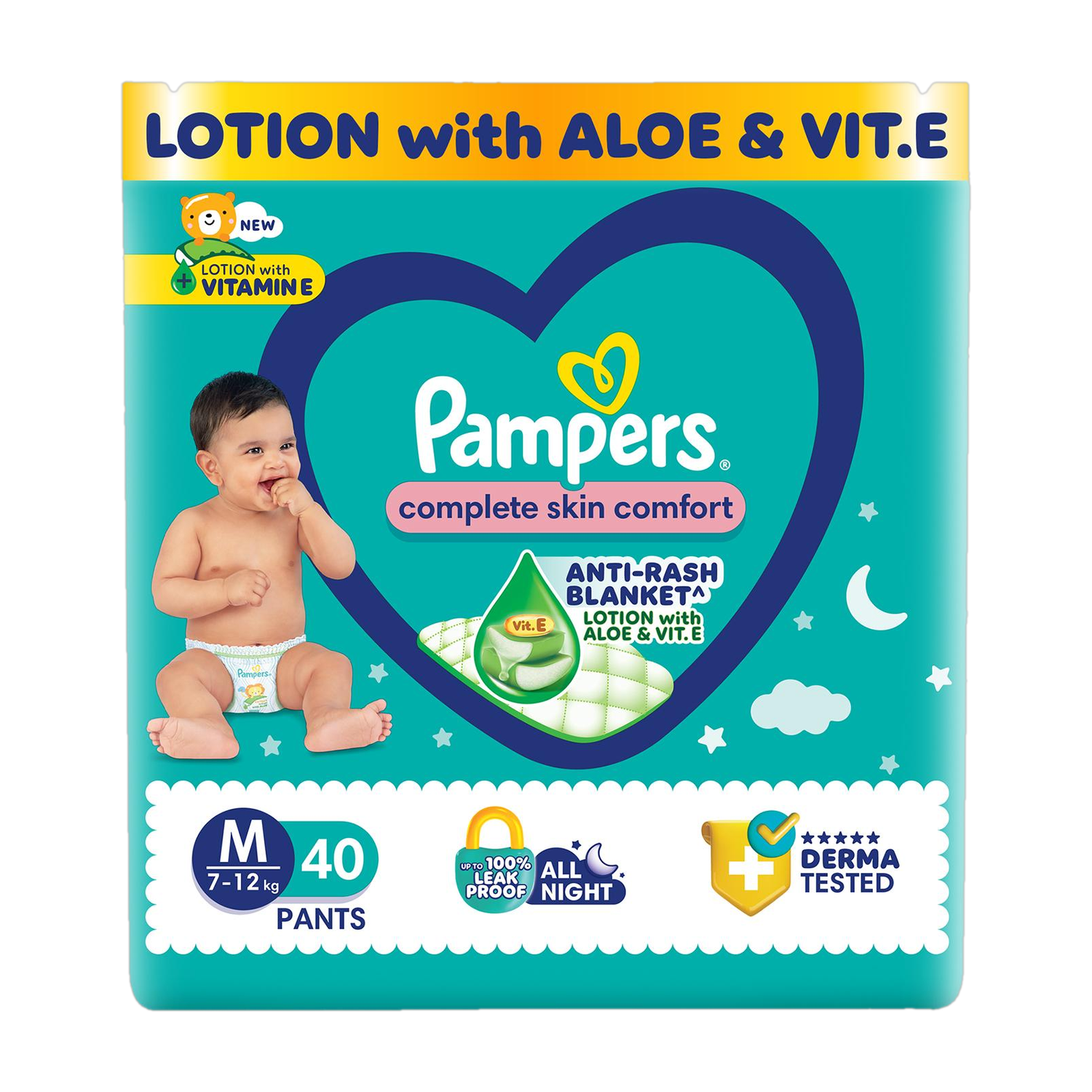 Image of Pampers Complete Skin Comfort with VitaminE & Aloe Vera Lotion Pant Diapers - M