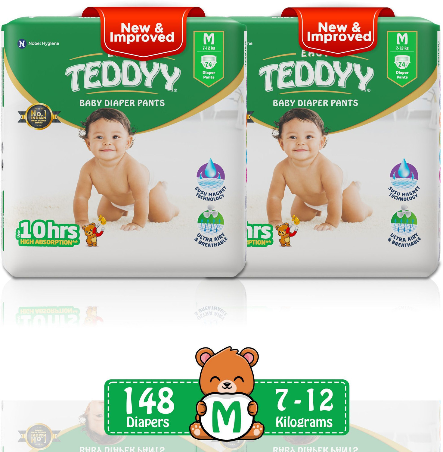 TEDDYY Easy Diaper Pants with Rash Protection and 3x Faster absorption Technology Pant Diapers - M