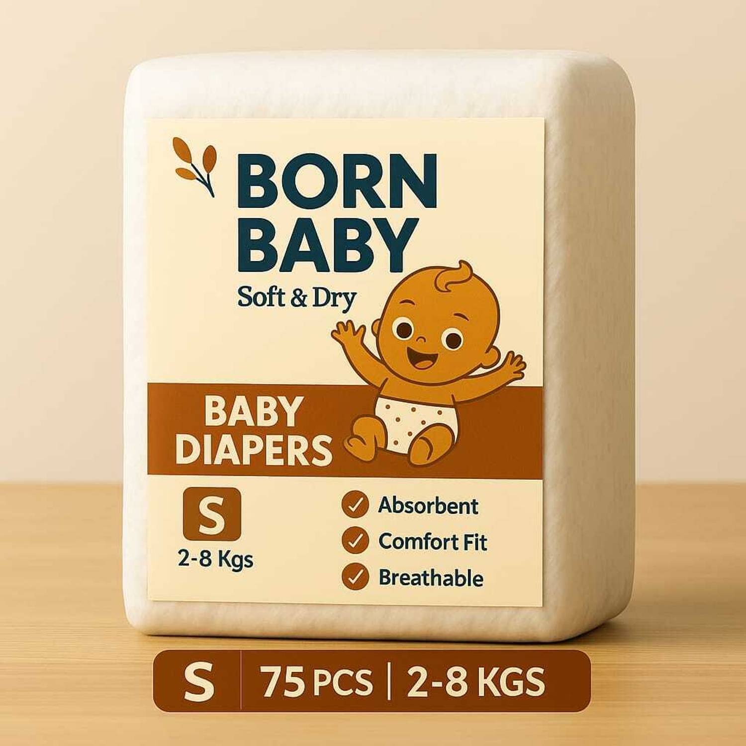 Born Baby Diaper Pants, Upto 95% Faster Absorption Pant Diapers - S
