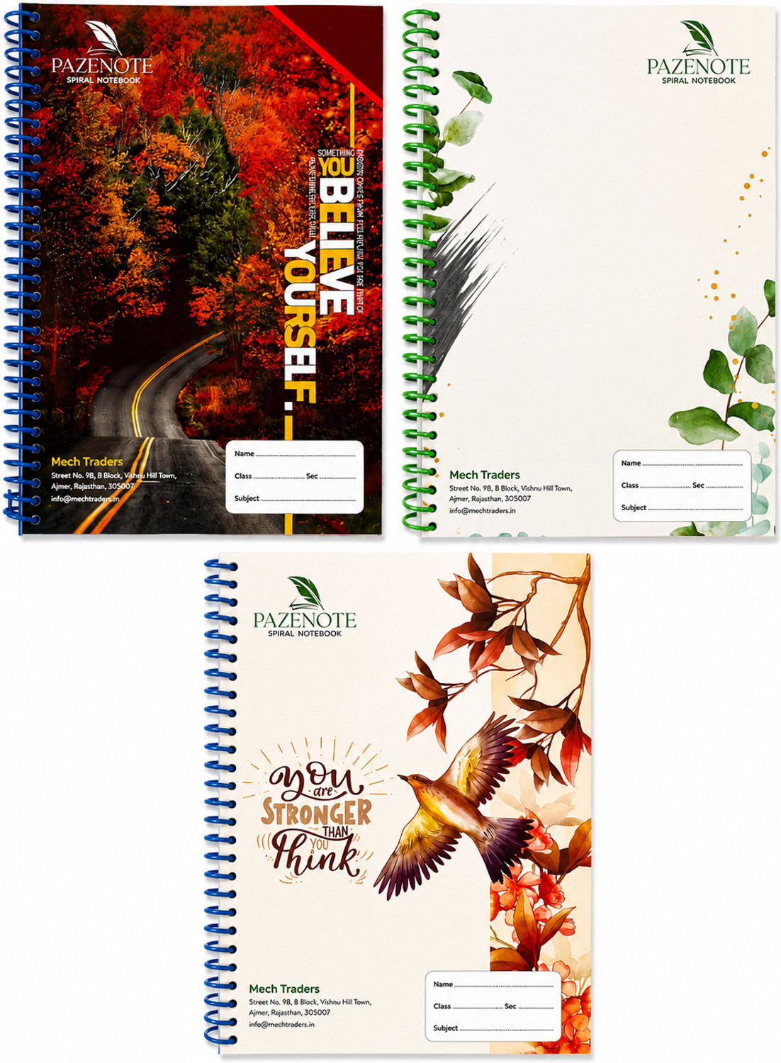 Image of UNIQPAL Pazenote Ruled Spiral Notebook Pack of 3 A4 Notebook RULED 200 Pages