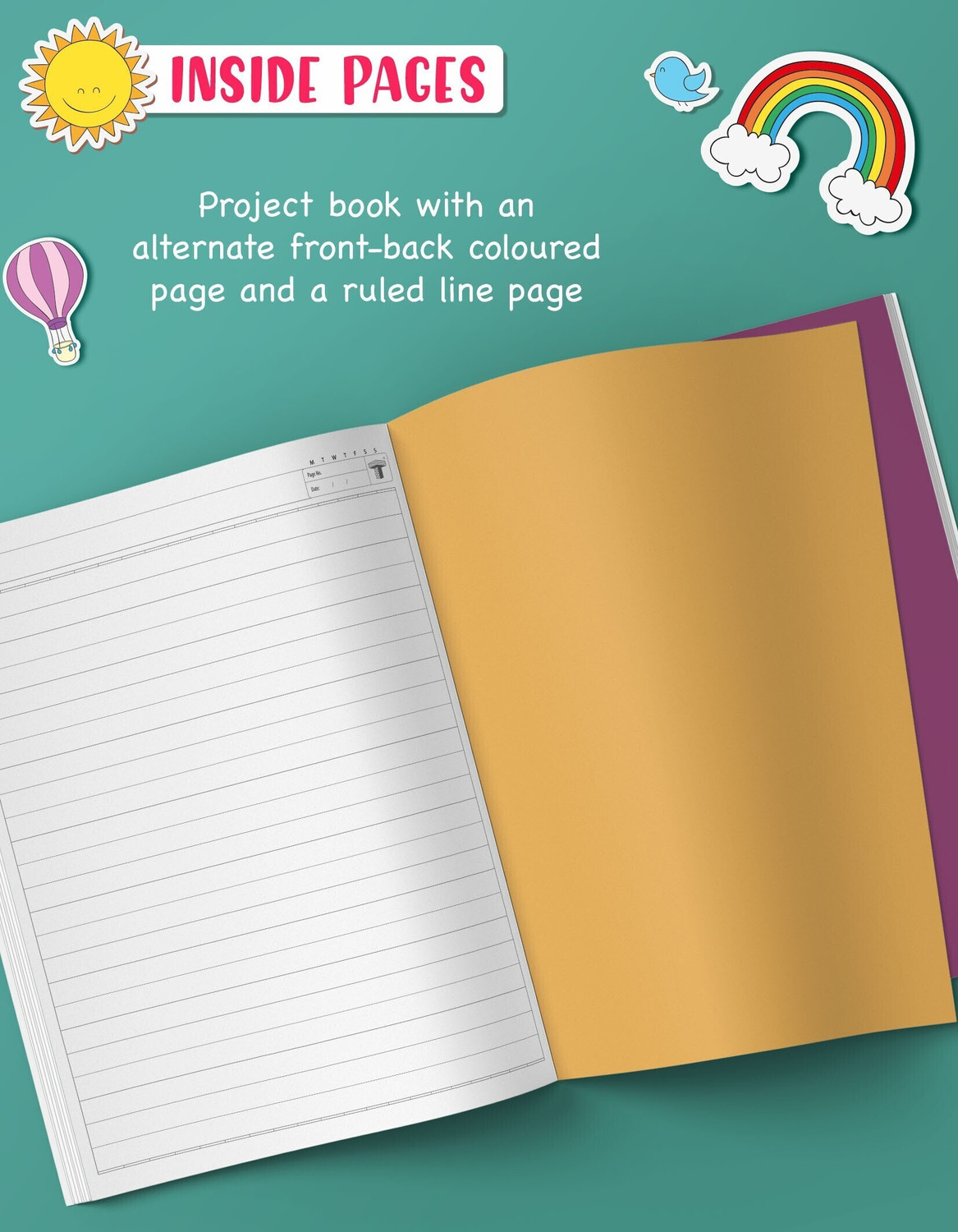 Image of Target Publications Project Books for Kids | One Side Ruled & Colourful Plain 32 Pages | A4 Size A4 Notebook One side ruled and one side colorful 384 Pages