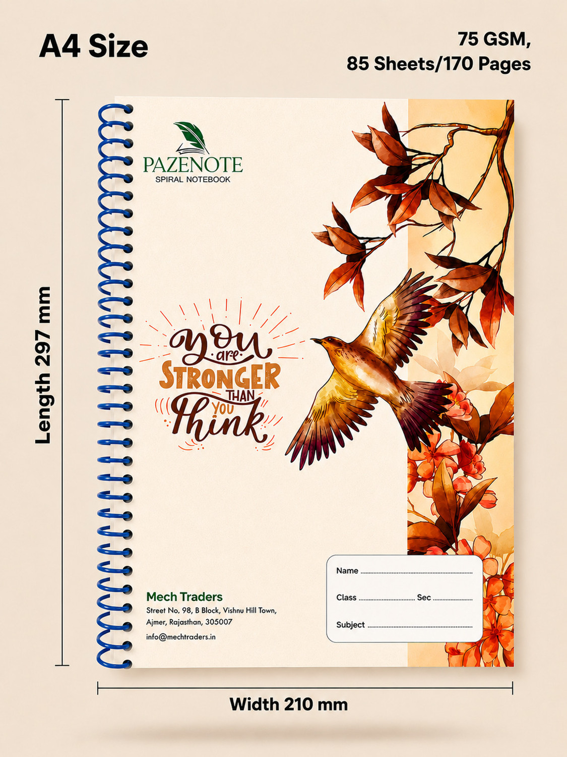 Image of pazenote Nature Collection 85 Sheets /170 Pages A4 Notebook Unruled 200 Pages