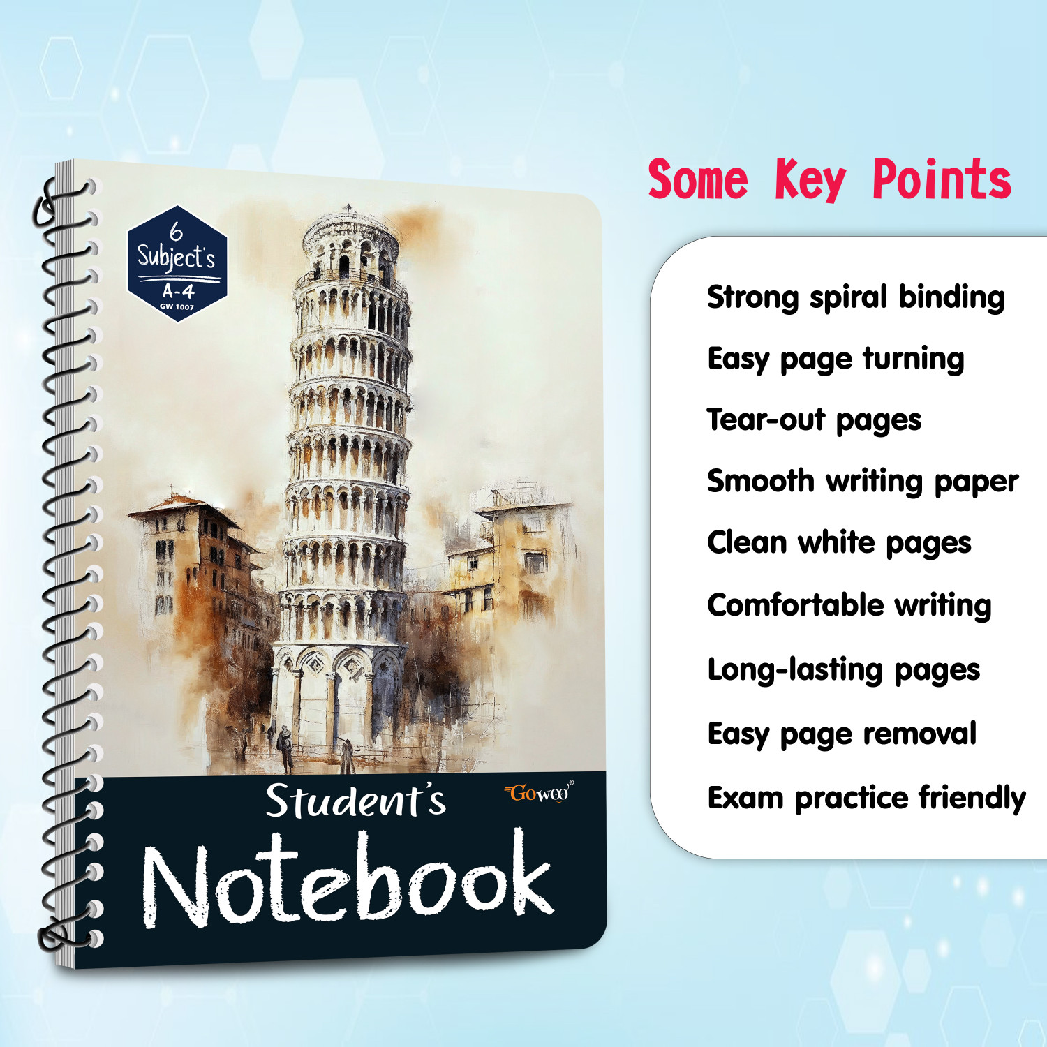 Image of GO WOO A4 Ruled Spiral Notebook | Set of 3 | 3x200 Pages | For Writing & Notes A4 Notebook Ruled 600 Pages