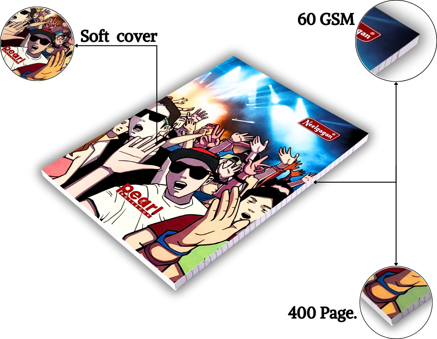 Image of NEELGAGAN Pearl , Register, (21cm X 29.7cm) Softcover A4 Notebook Ruled 400 Pages