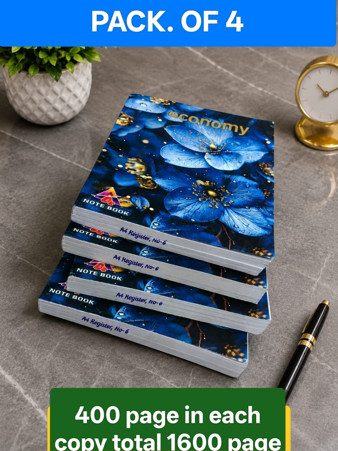 Image of City King ECONOMY A4 Notebook Ruled 1598 Pages (Blue, Pack of 4)