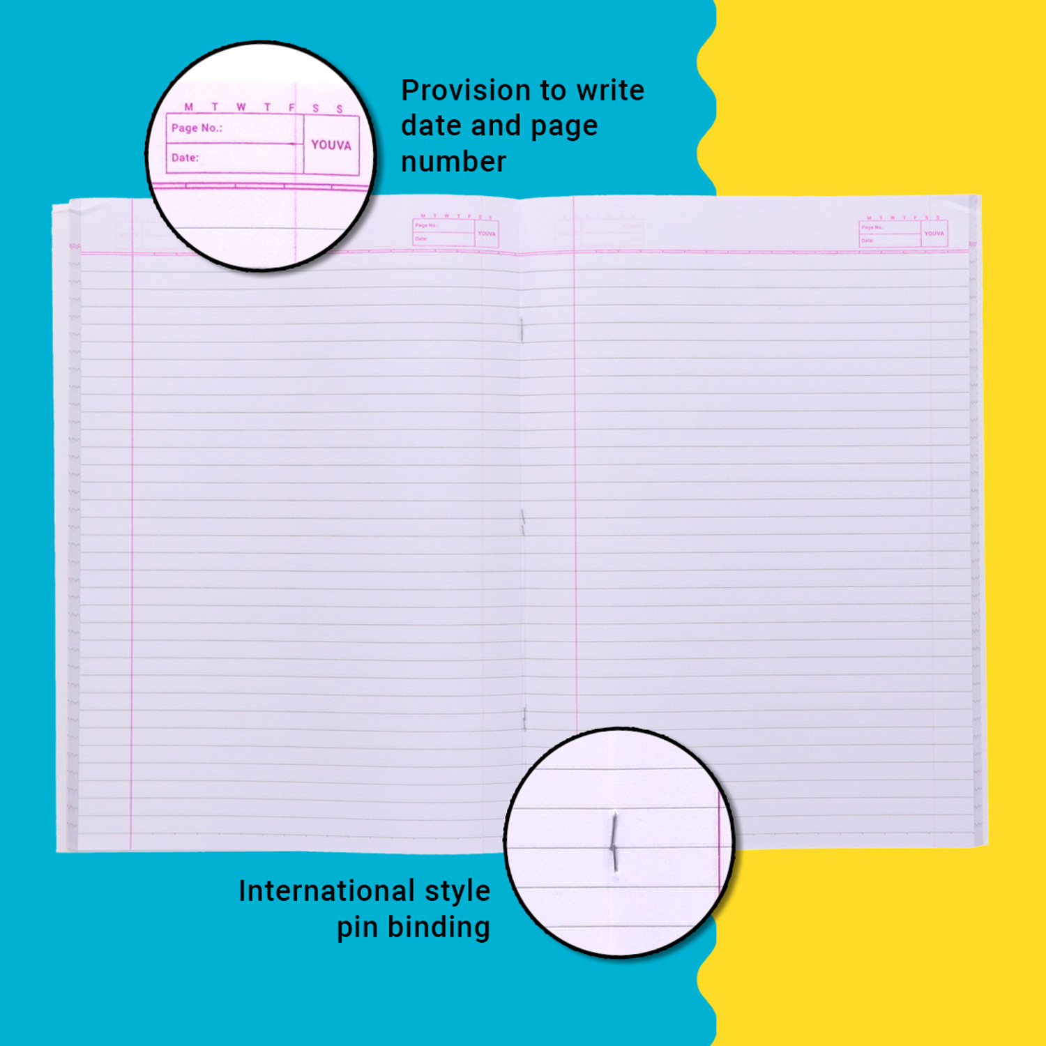 Image of NAVNEET Youva Soft Bound Long Book 21x29.7 cm A4 Notebook Single Line 140 Pages