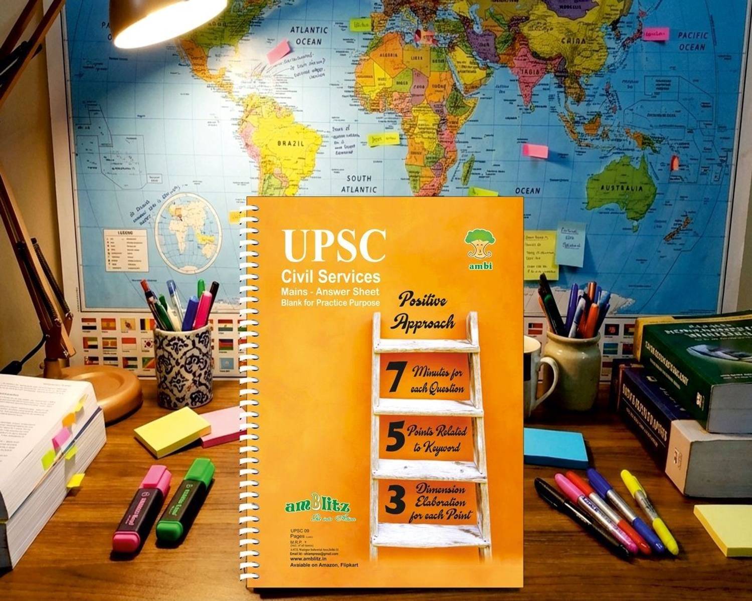 amblitz UPSC Blank Practice Answer Writing Sheet A4 Notebook UPSC Pre-printed Margin 200 Pages