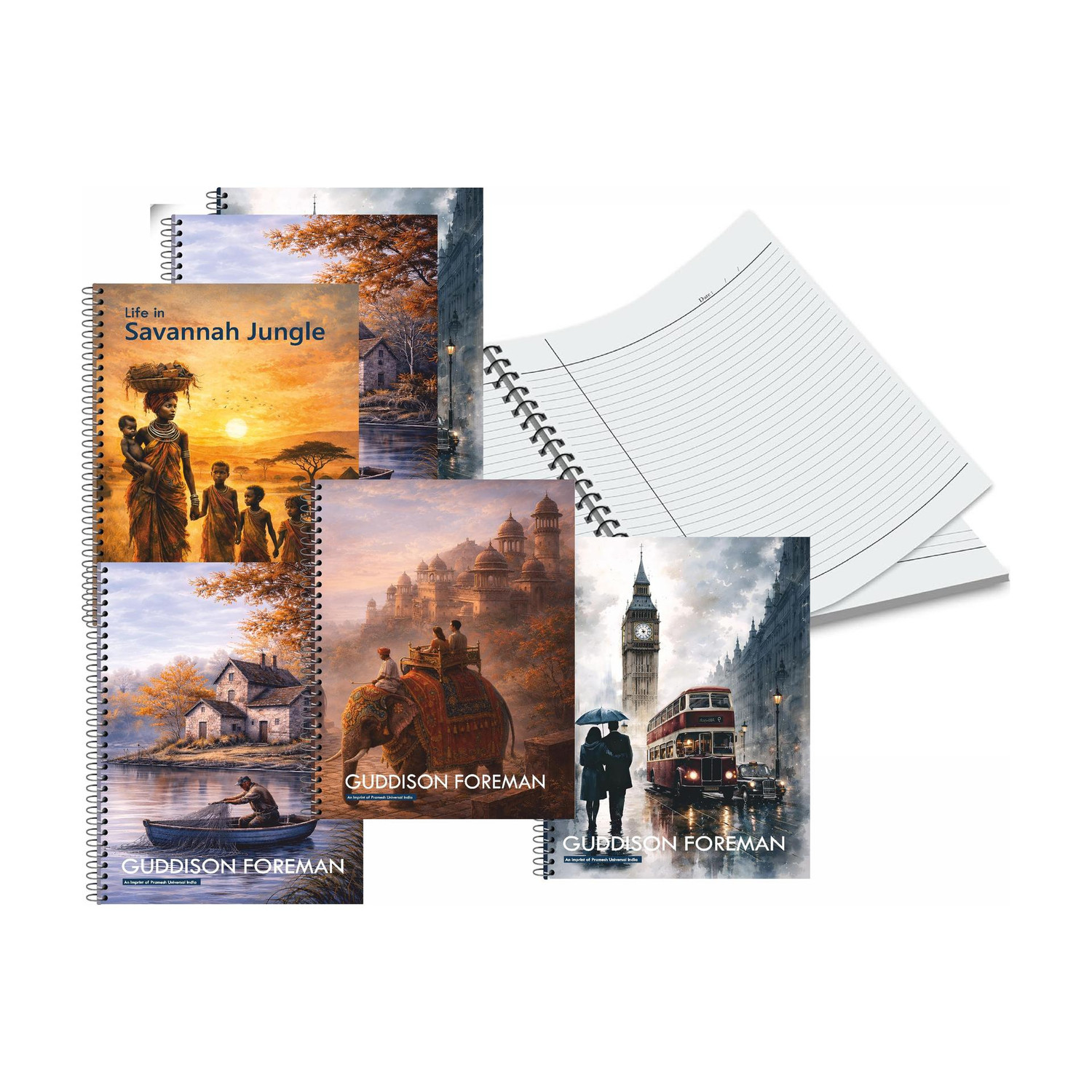Image of Guddison Foreman A4 Ruled Spiral Notebook Set of 6 | 6 x300 page | Total 1200 Page | A4 Notebook One Line Ruled 300 Pages