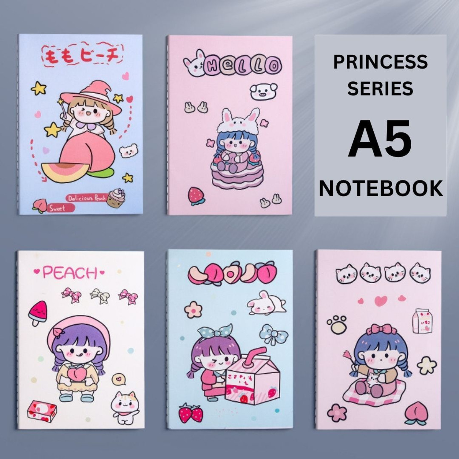 Image of A R International 5 Pcs Fruit Theme A5 Thick Notebook Set | 60 Pages Ruled A5 Notebook Exercise Book for Kids | Cute Kawaii Homework & Note Book 60 Pages