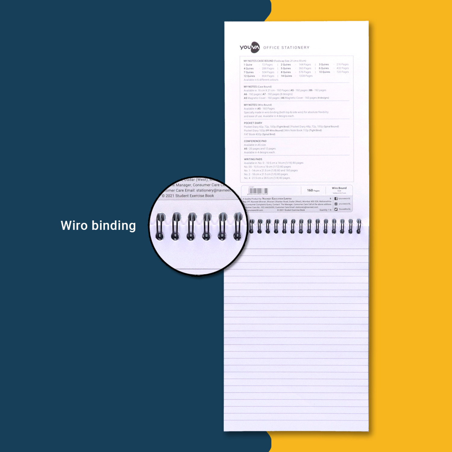 Image of NAVNEET Youva Top Wiro Bound My Notes 14.8x21 cm Single Line Assorted Notebook Ruled 160 Pages