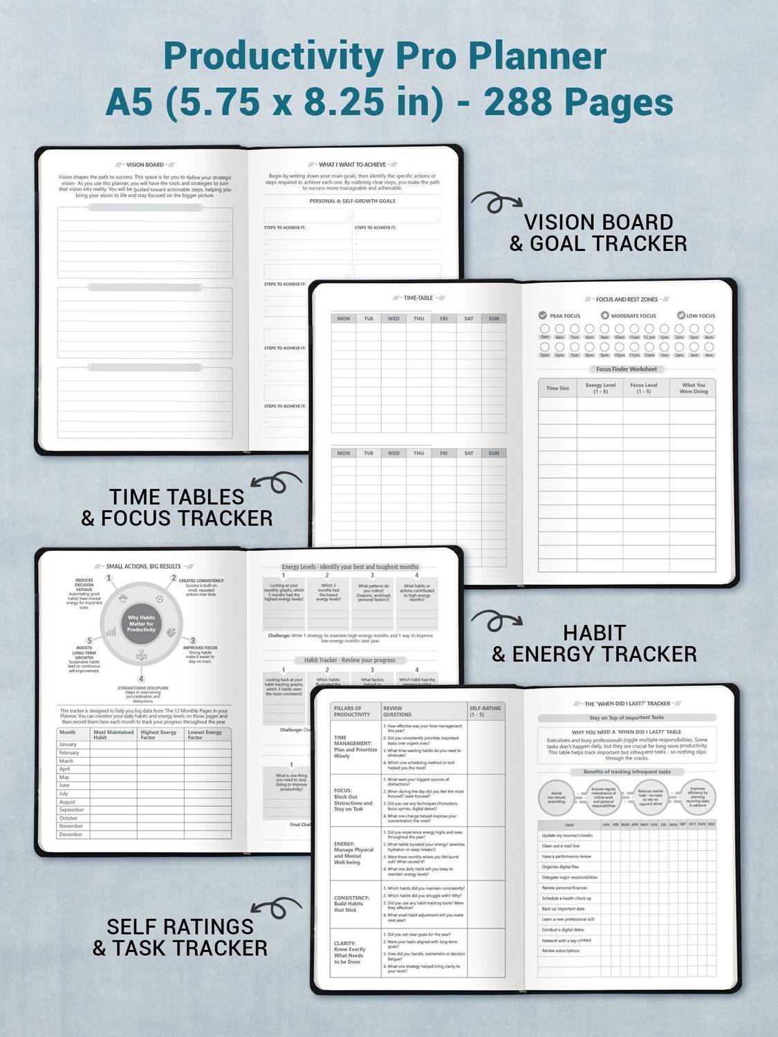 Doodle A5 Planner Ruled 288 Pages Blue - Image 3