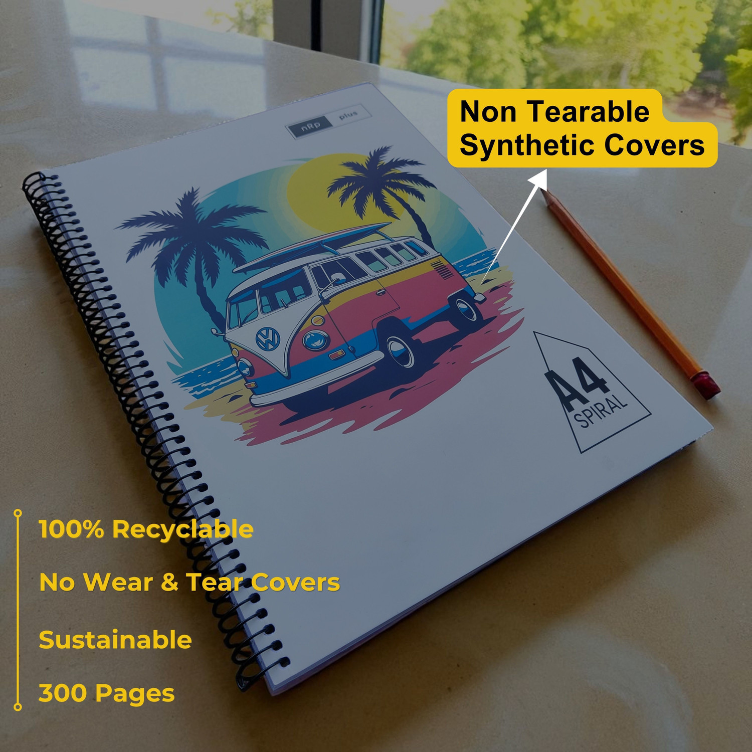 Image of NRP Spiral A4 Notebook Unruled 70 GSM BILT PAPER 500 Pages