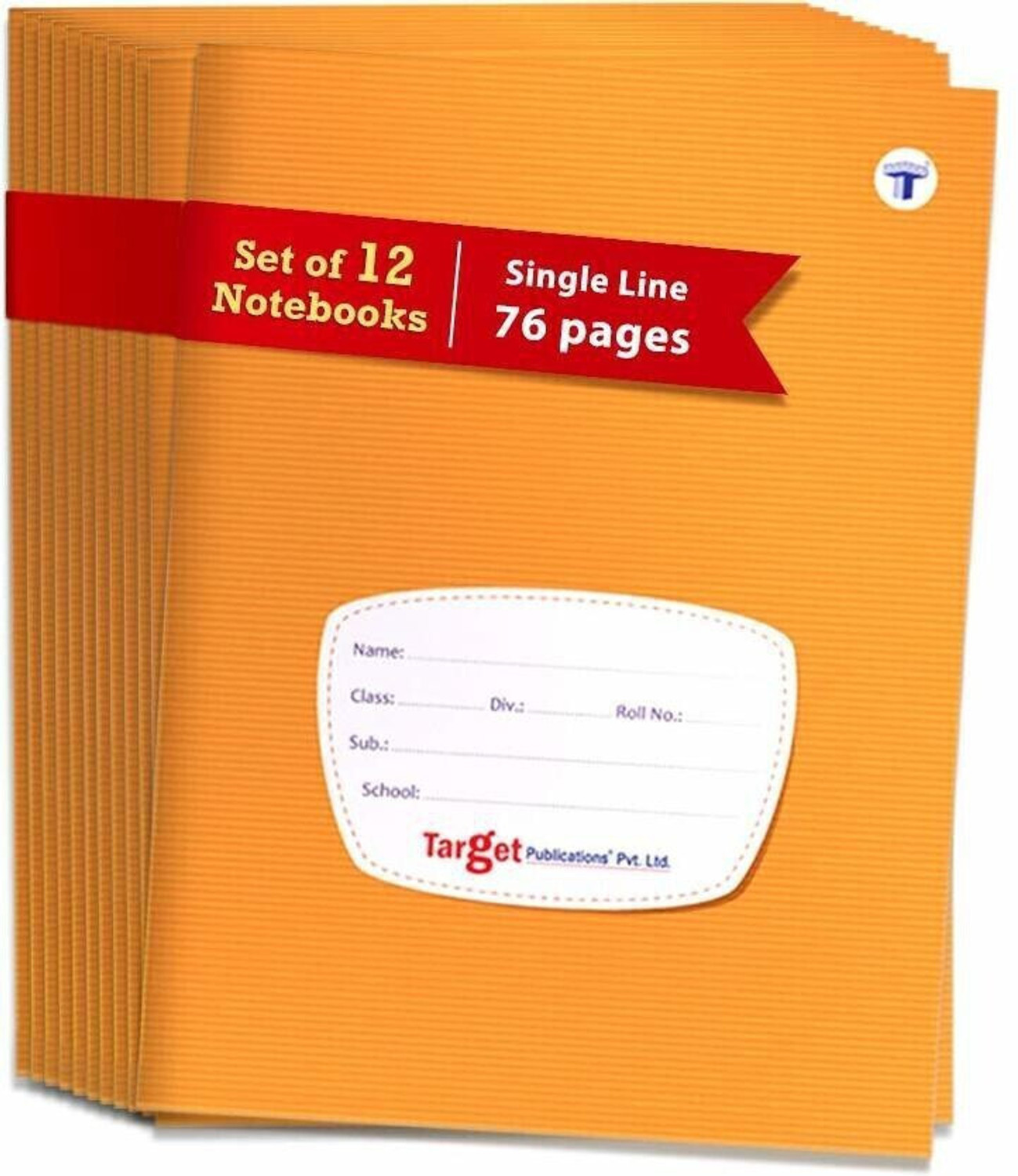 Image of Target Publications Single Line (76 Ruled Pages) | Soft Brown Cover | 18 cm x 24 cm Approx | Writing book with Page Numbers | Pack of 12 Books | GSM 58 Regular Notebook Ruled Pages 912 Pages
