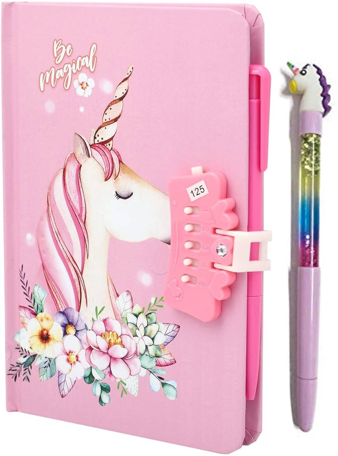 fixer Unicorn Password Lock Diary with Unicorn Pen A5 Diary Ruling 80 Pages