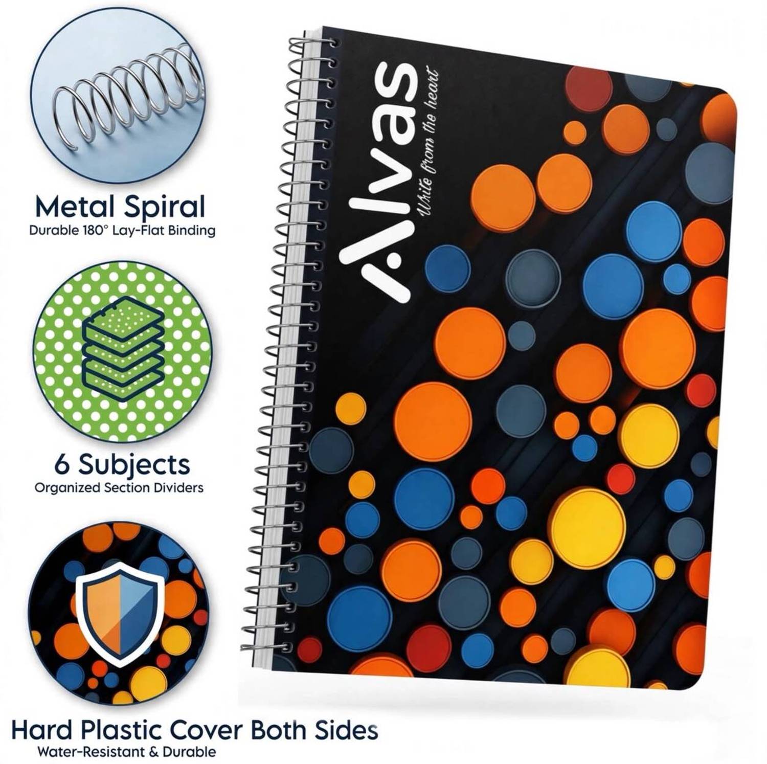 ALVAS 500 pages | Ruled | 5 Subject | A4 Notebook Dual Plastic (Front & Back) 500 Pages
