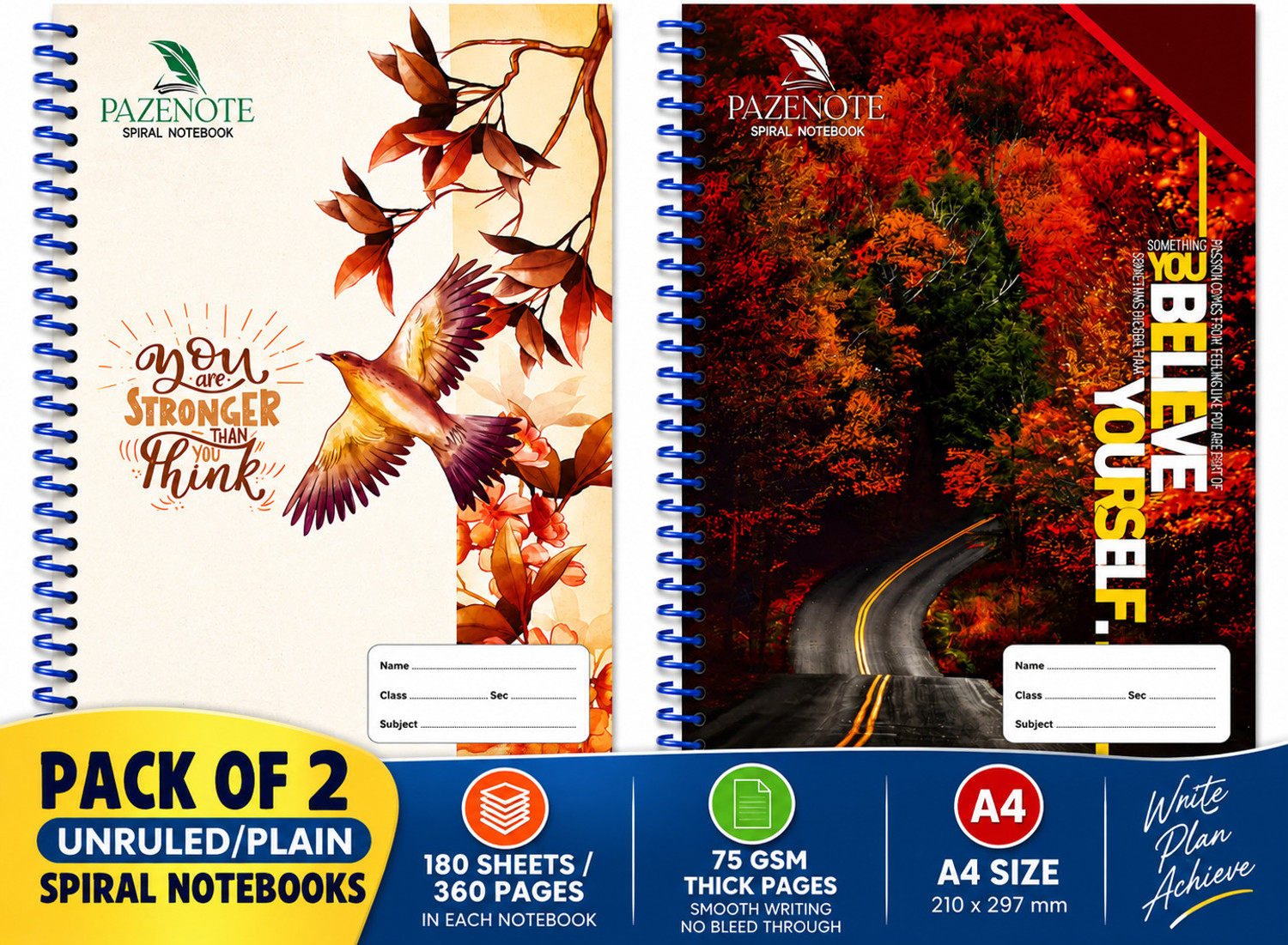 Image of pazenote Spiral Notebook Premium Signature Collection A4 Notebook Unruled 360 Pages
