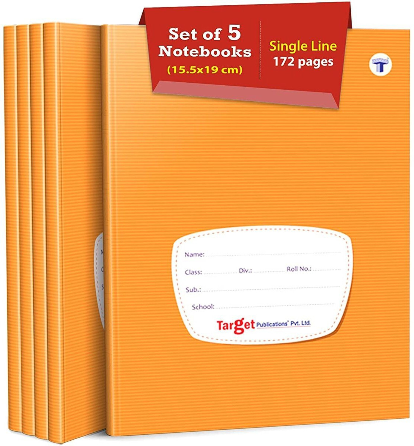 Image of Target Publications Single Line Notebooks | Copy |15.5x19 cm|School, College & Office Use| Pack of 5 Regular Notebook Ruled 172 Pages