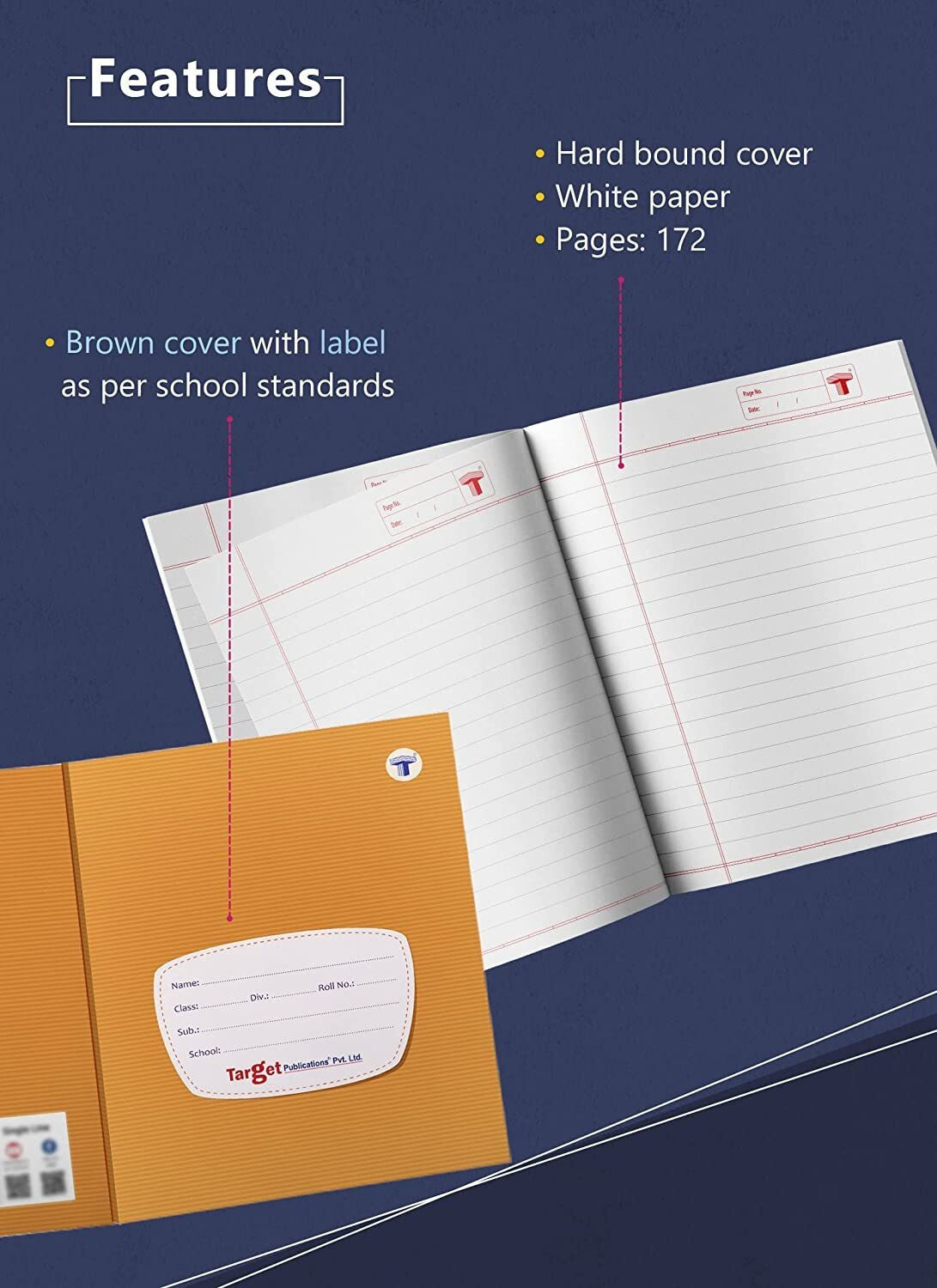 Image of Target Publications Single Line Notebooks | Copy |15.5x19 cm|School, College & Office Use| Pack of 5 Regular Notebook Ruled 172 Pages