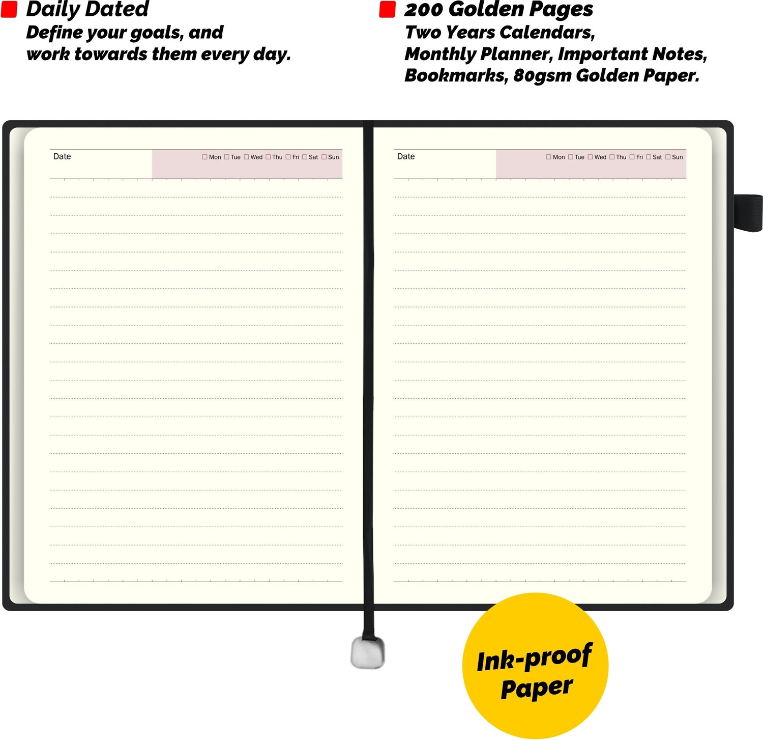 Image of Abstract Collection A5 Daily Planner Notebook with Matching Elastic Closer band A5 Notebook Single Rule with Bookmark 200 Pages