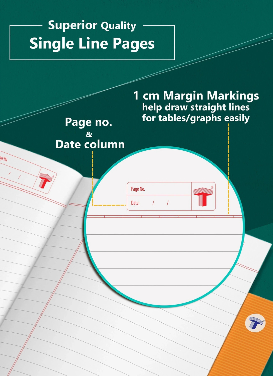 Image of Target Publications Single Line (76 Ruled Pages) | Soft Brown Cover | 18 cm x 24 cm Approx | Writing book with Page Numbers | Pack of 12 Books | GSM 58 Regular Notebook Ruled Pages 912 Pages