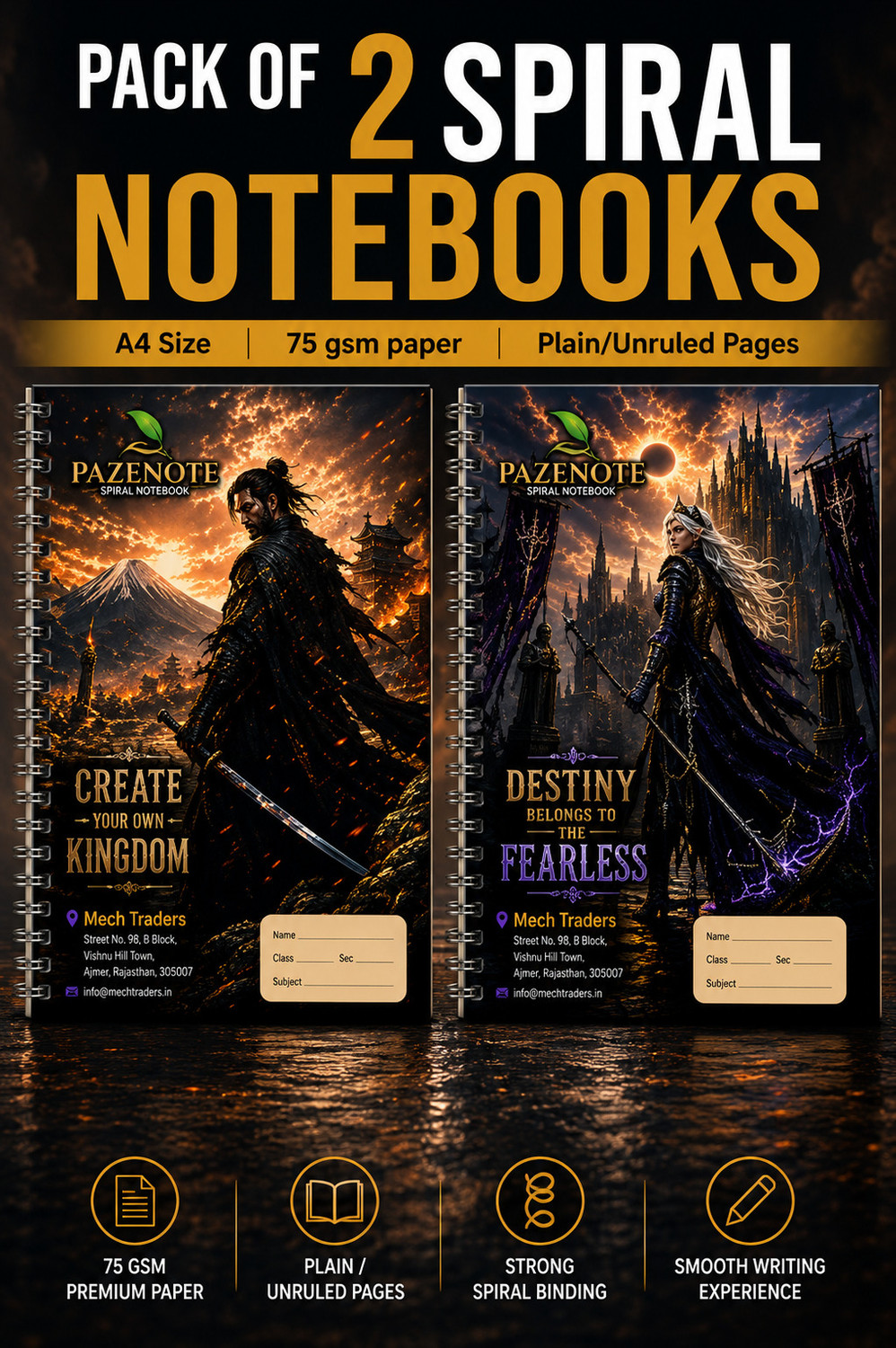 Image of pazenote Spiral Notebook A4 Notebook UNRULED /PLAIN 200 Pages