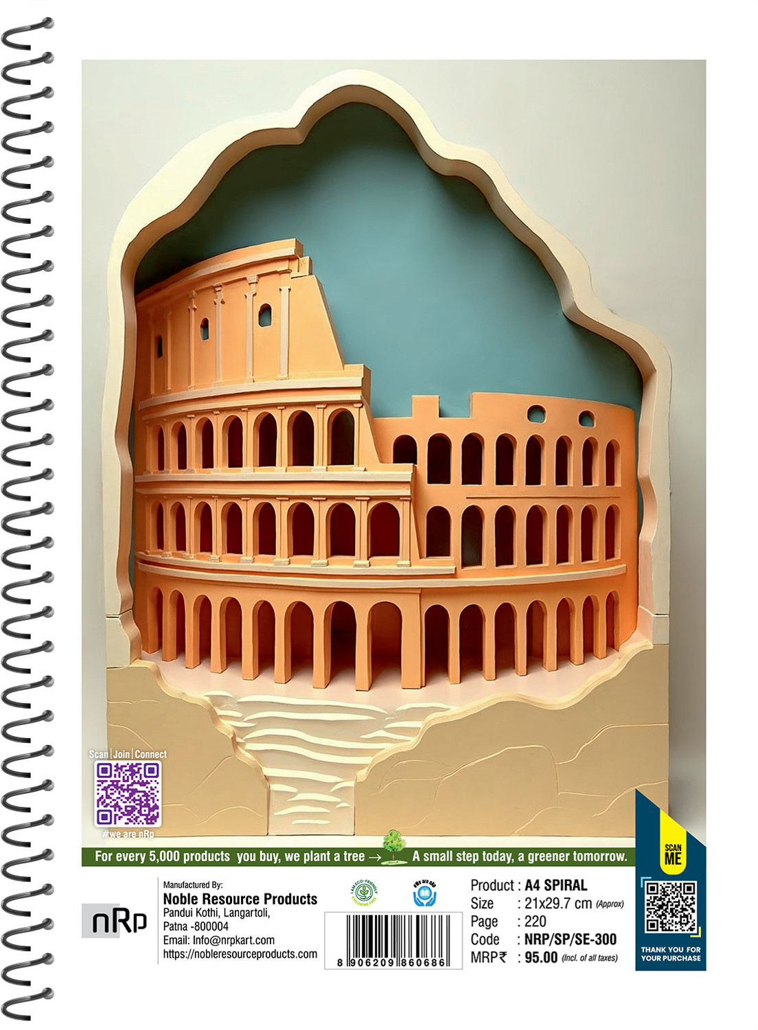 Image of NRP VIDYAVEER Spiral A4 Notebook Single Line 220 Pages