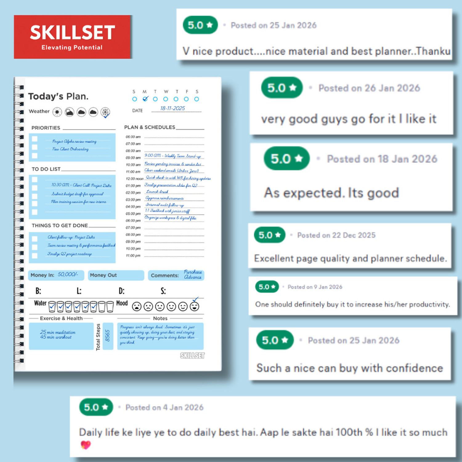 Image of SKILLSET Daily Schedule Organizer 192 Pages | Planner Goal Journal A5 Planner /Organizer YES 192 Pages