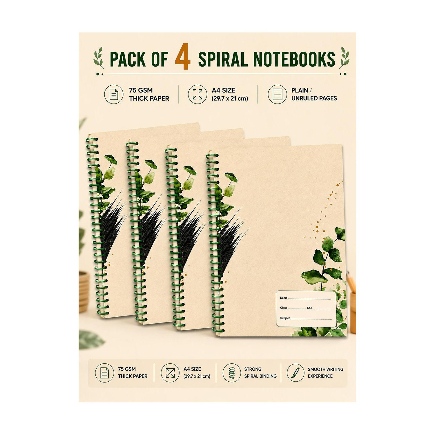Image of ABC Nature Collection Spiral A4 Notebook Unruled 200 Pages