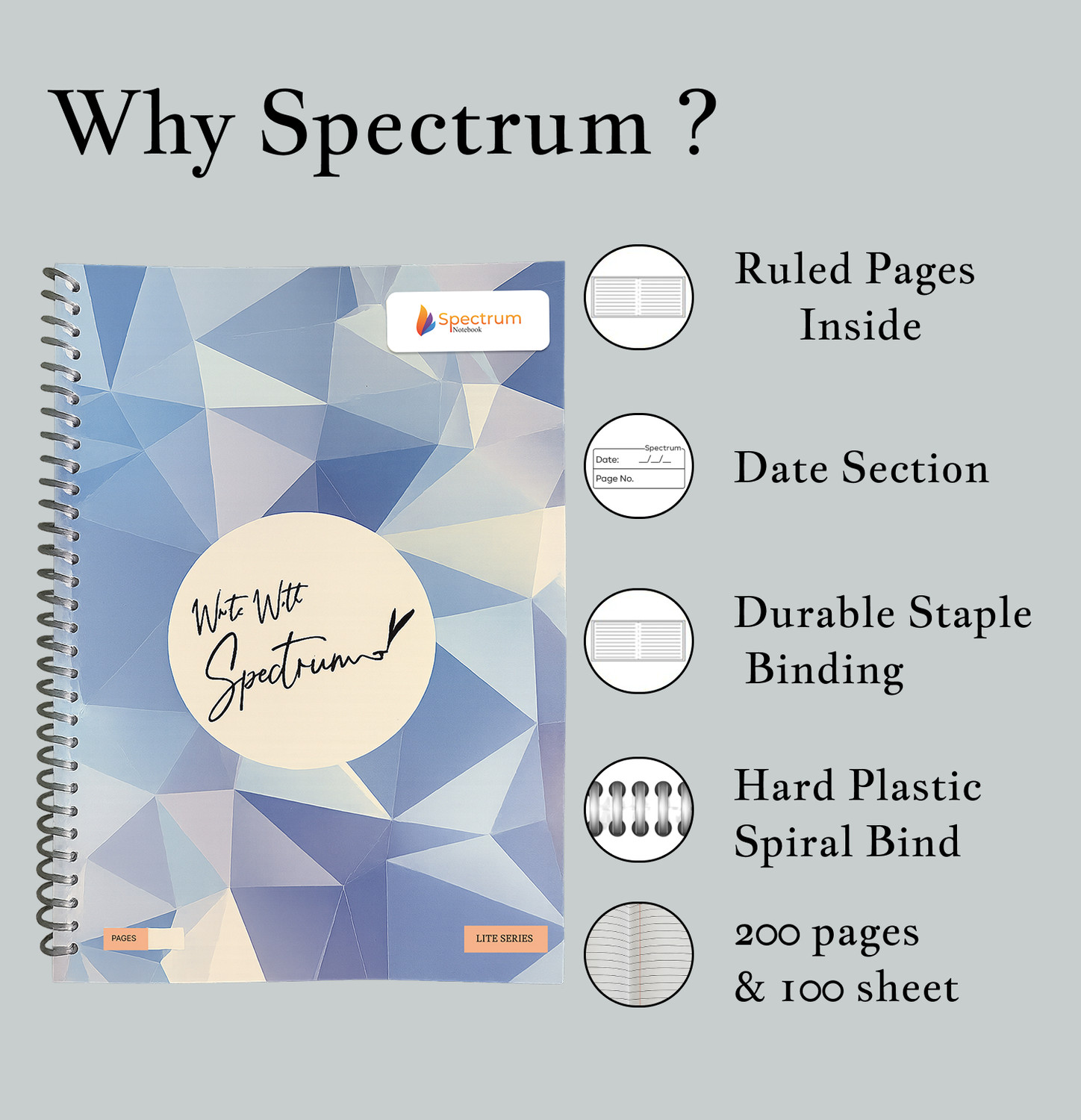 Image of GARGANDASSOCI SPECTRUM A4 Notebook RULED 200 Pages