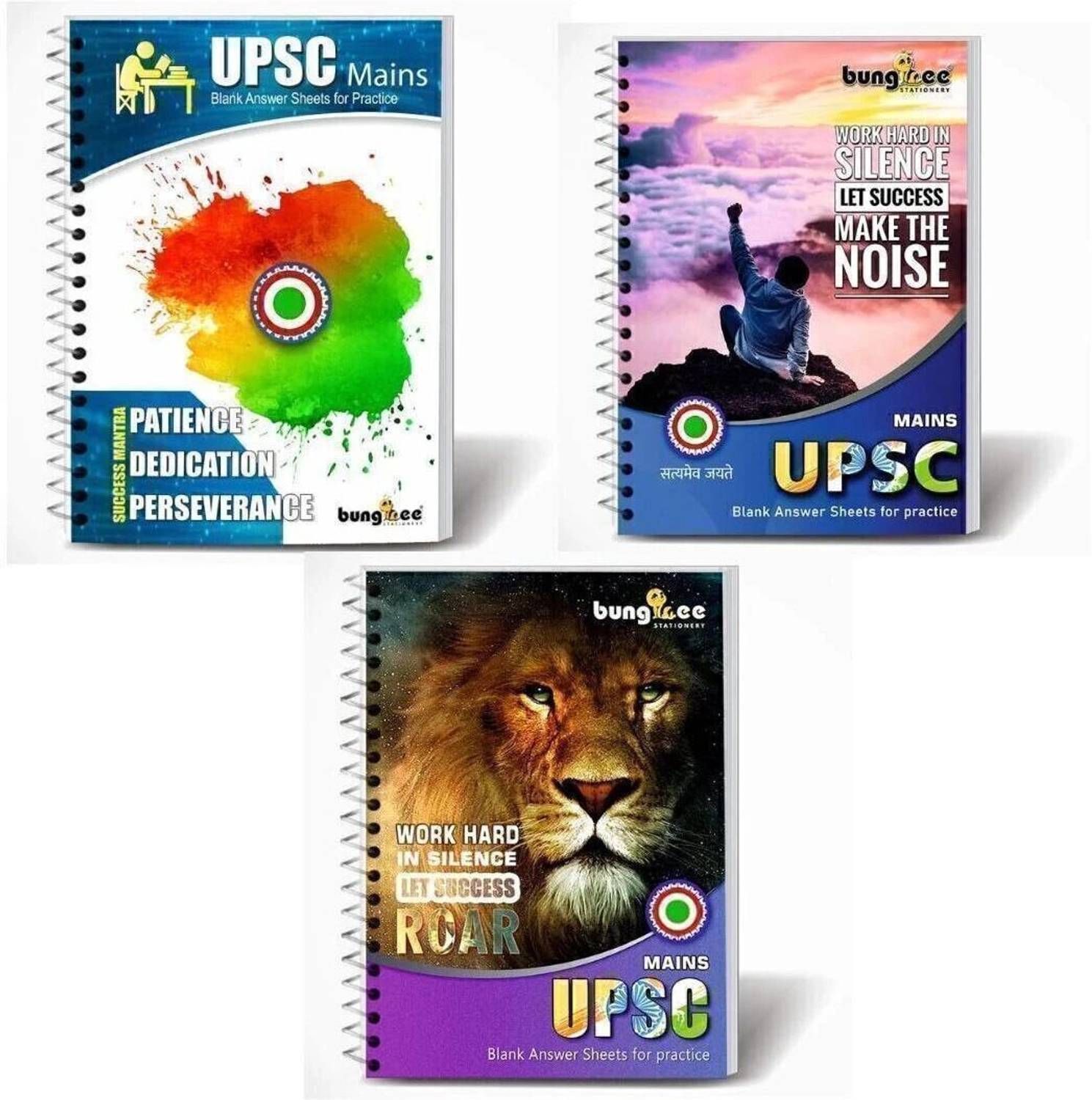 Bungbee UPSC Answer Writing Notebook Booklet-Any Design-210 Pages/105 Sheets-Pack of 3, A4 Notebook Unruled 630 Pages