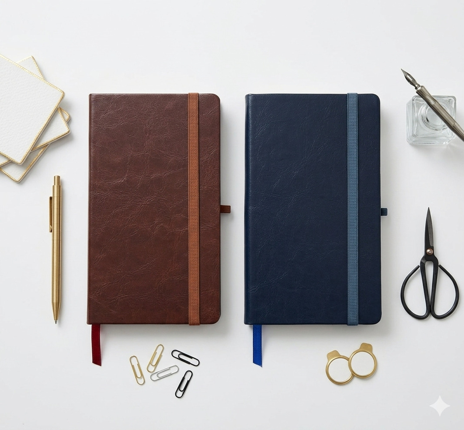 Image of CuckooDiaries Personal Notebook PU Leather Hard Cover With Elastic, Pen Holder Ribbon Bookmark Pocket-size Notebook Ruled 192 Pages