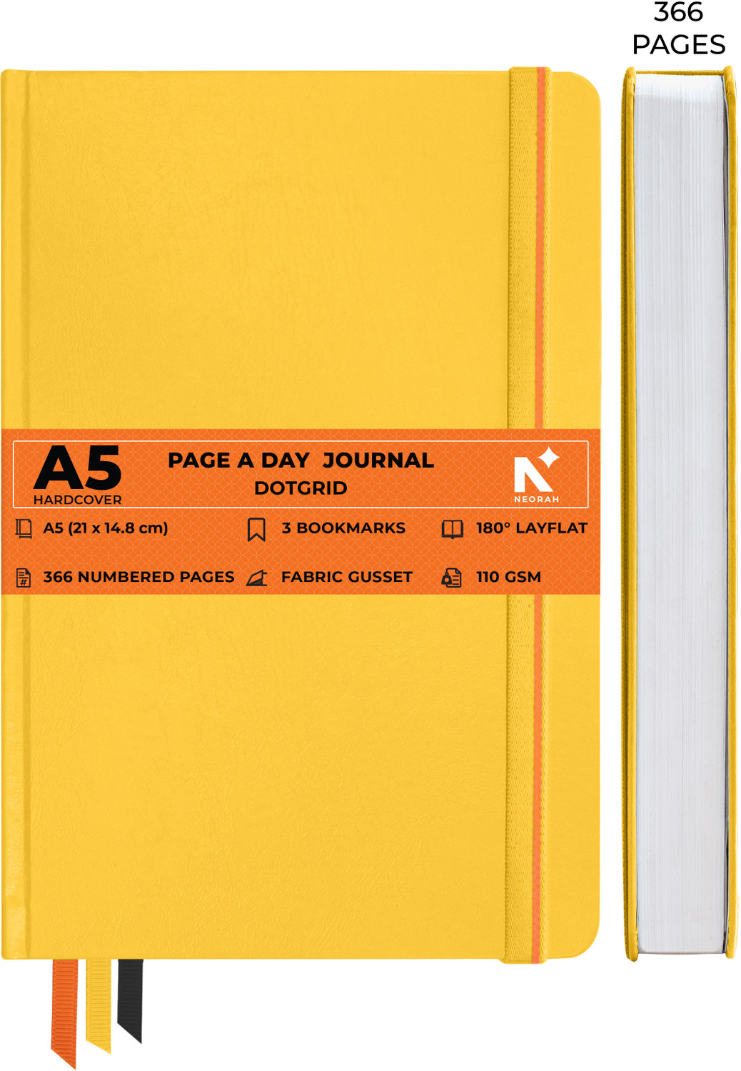 Image of NEORAH 368 Pages-110 Gsm |PAGE A DAY Dot Grid Notebook Journal |Back Pocket|3 Book Mark A5 Journal Dotted 368 Pages