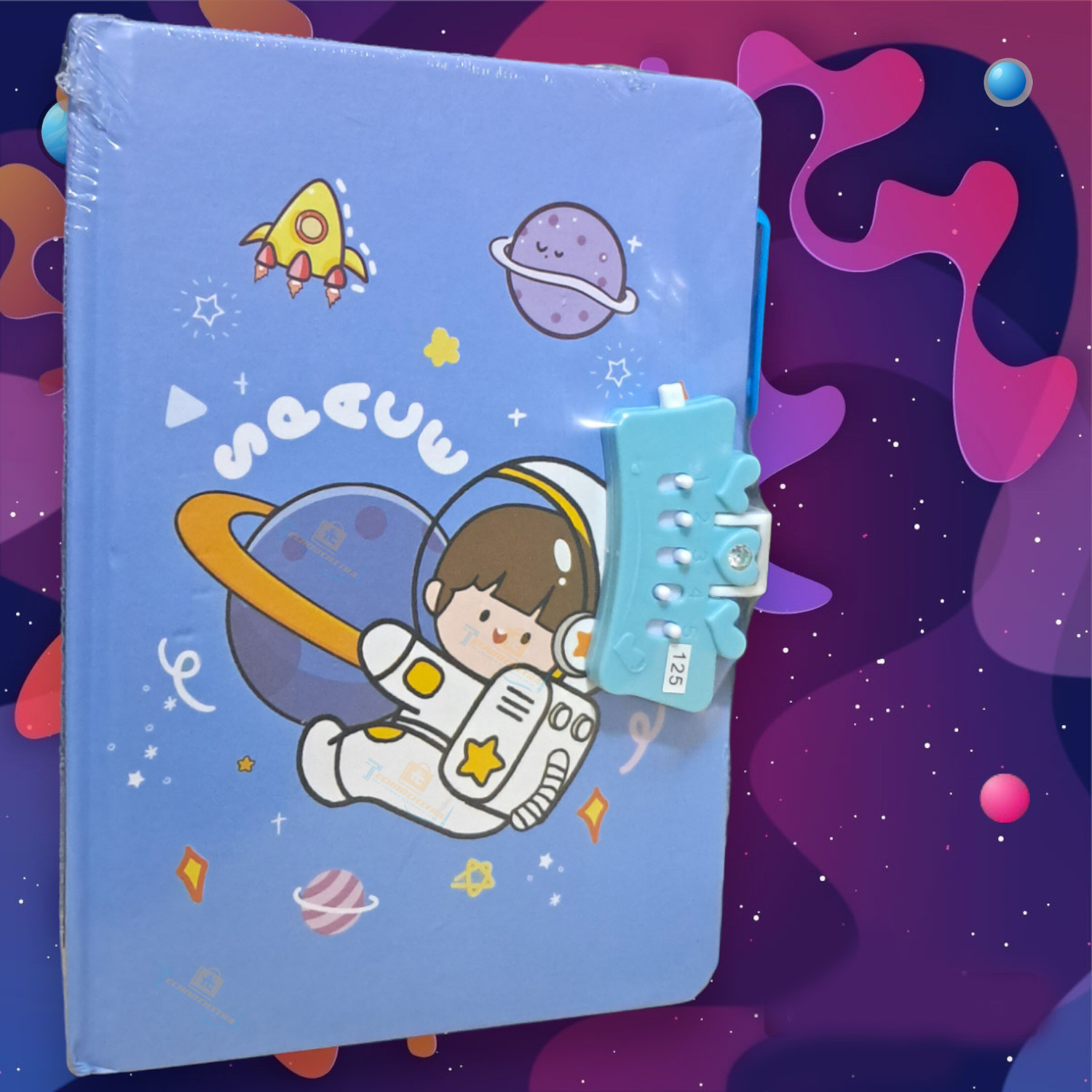 Image of TECHNOCHITRA Space Astronaut Printed Secret Password Lock Diary with Pen A5 Notebook Rules 80 Pages