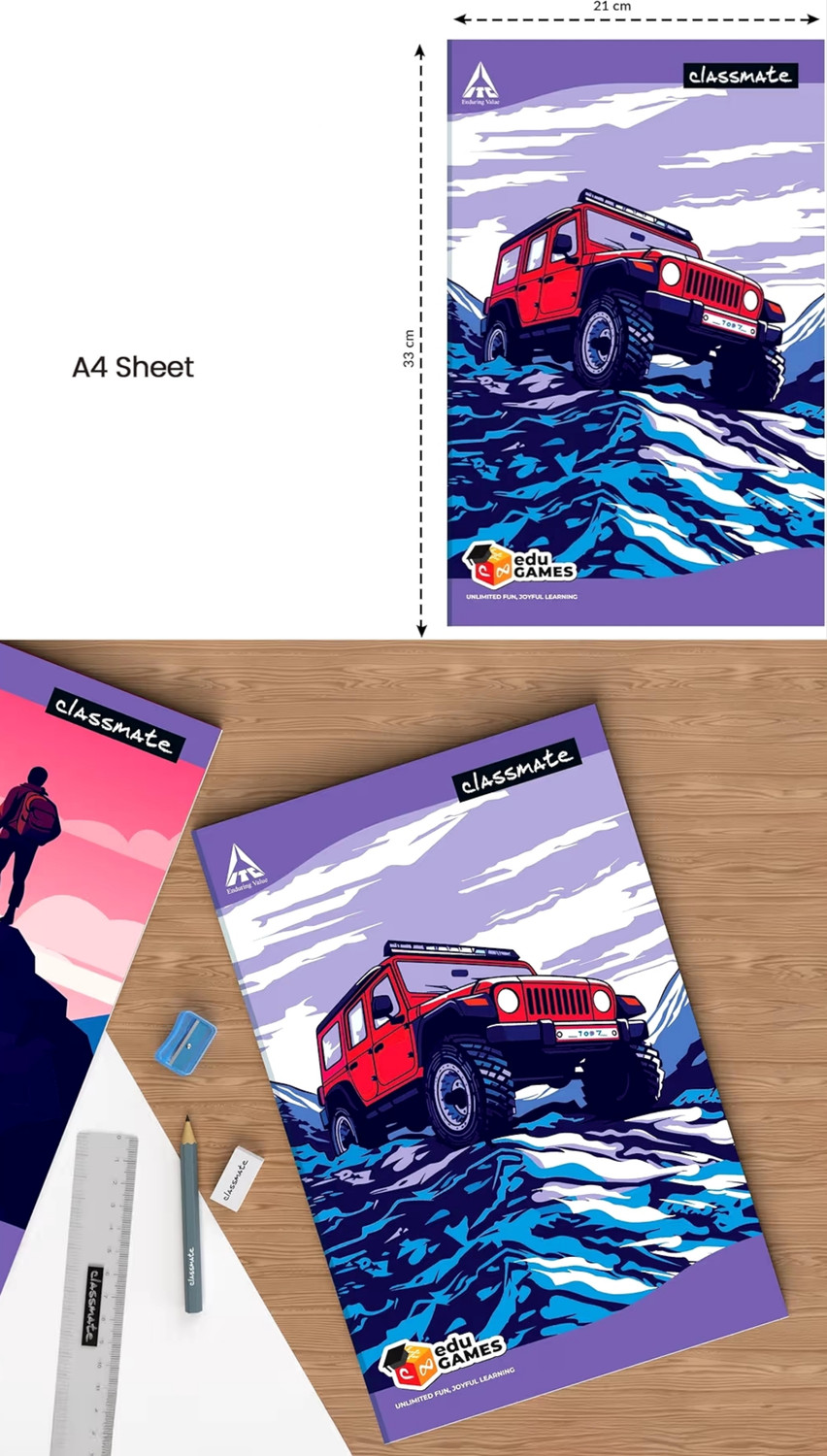 Image of Classmate Long Notebook - A4, Soft Cover, 240 Pages, Single Line - Pack of 1 A4 Notebook Yes 240 Pages