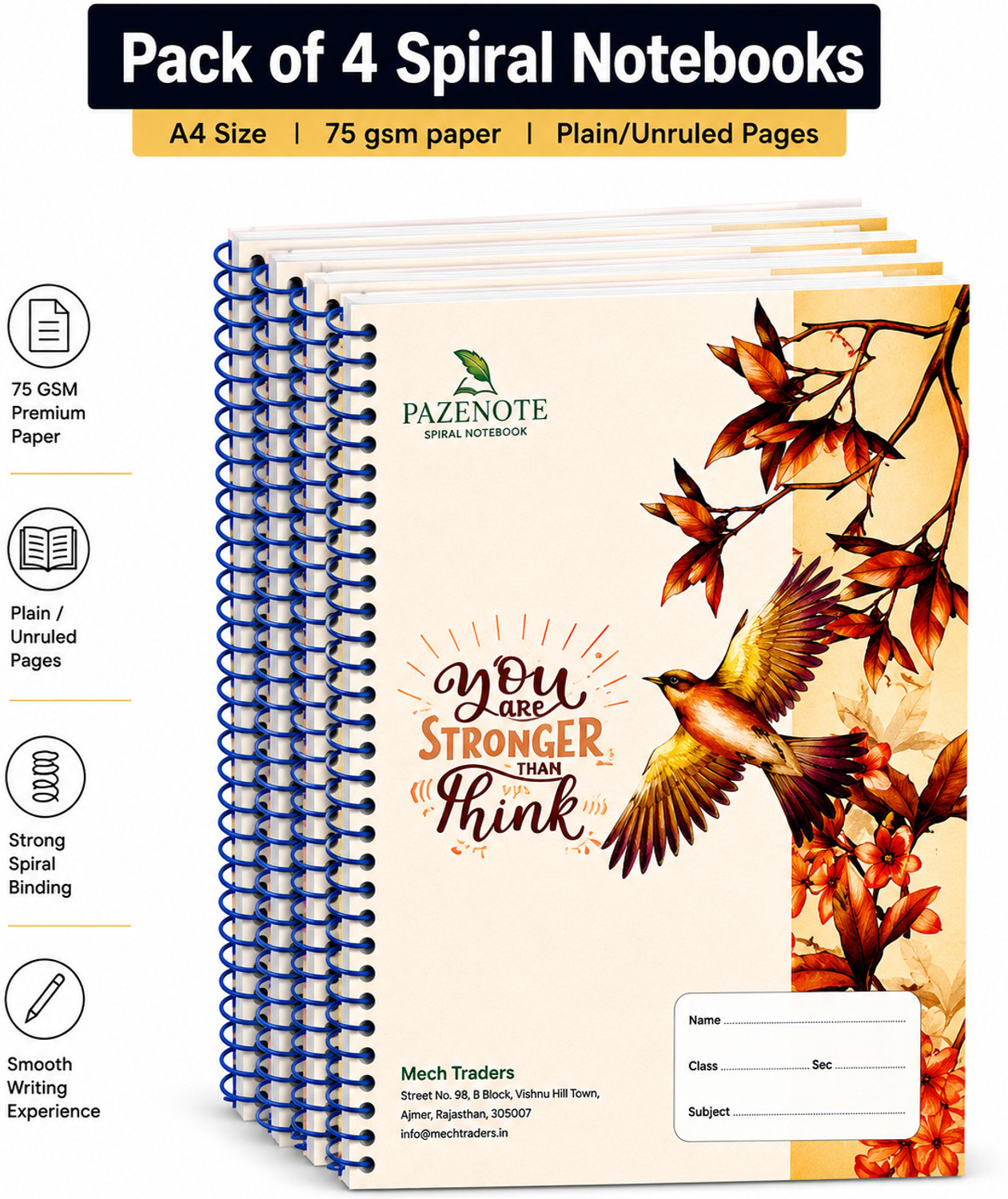 Image of pazenote Nature Collection 85 Sheets /170 Pages A4 Notebook Unruled 200 Pages